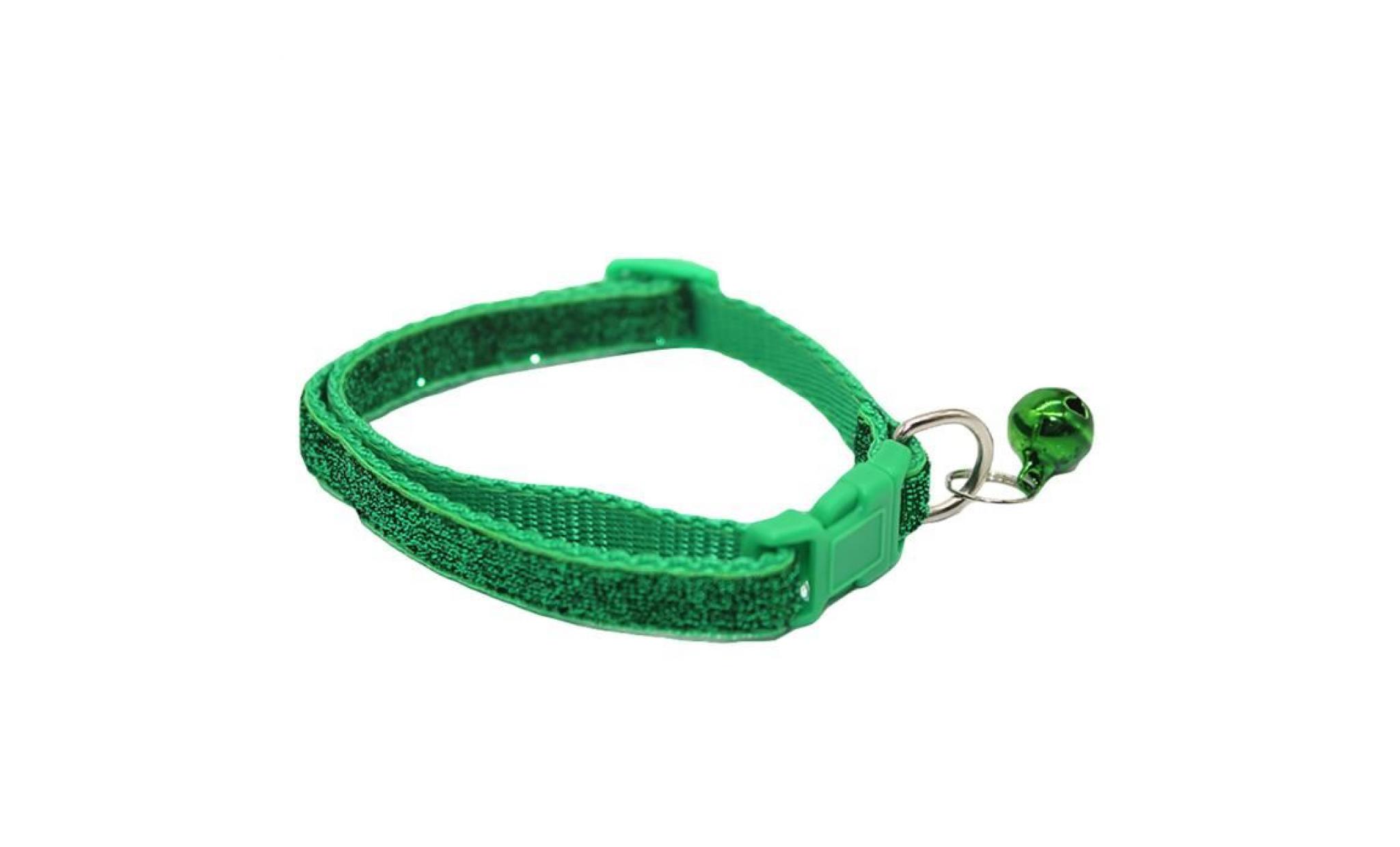 collier de boucle de libération de collier de chat de chien de paillettes d'animal familier avec le pendentif de cloche vert