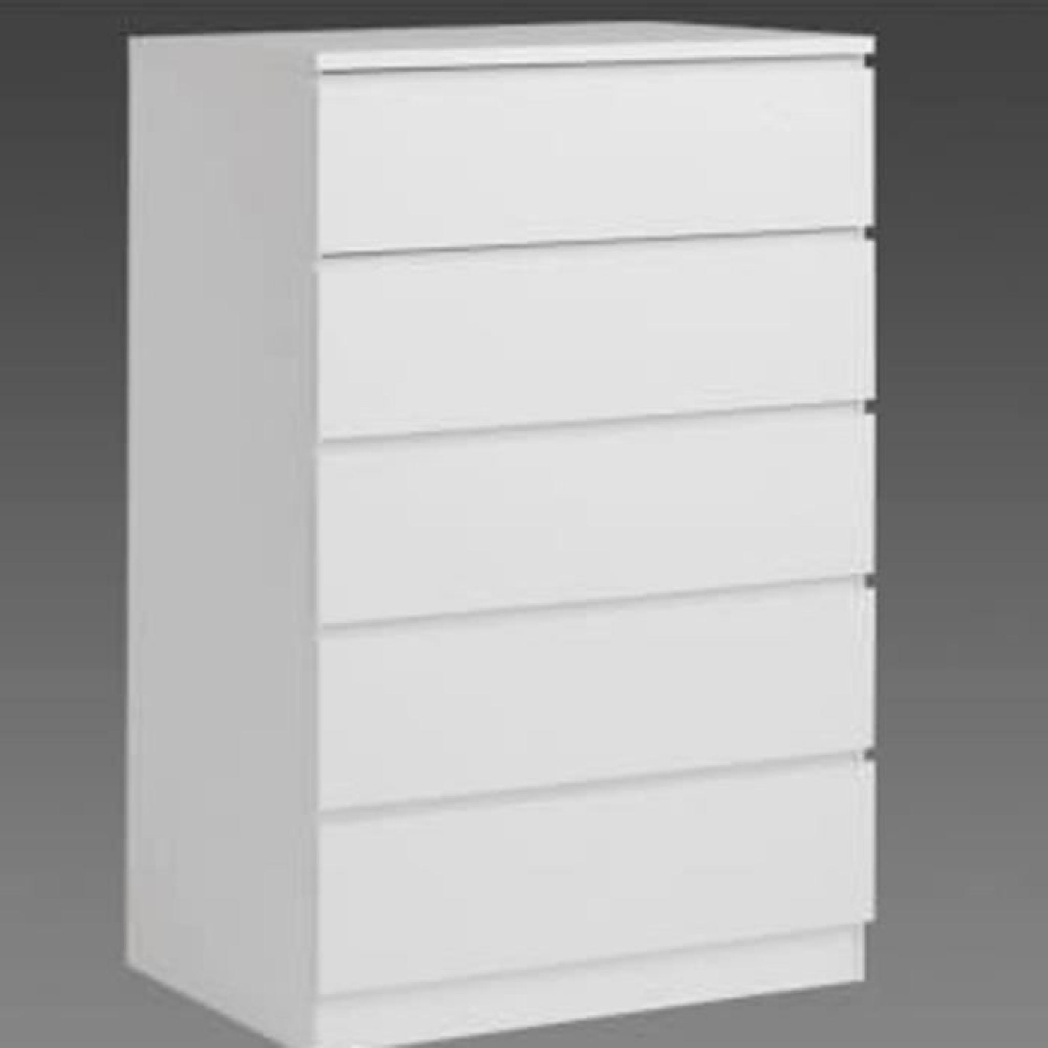 Commode 5 tiroirs coloris blanc, L76.5 x P50.5 x H122.5 cm