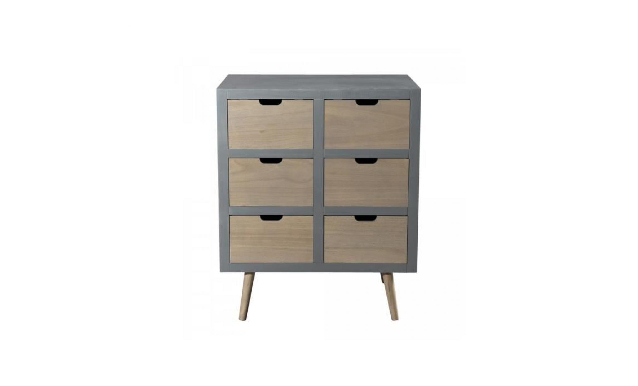 commode 6 tiroirs design scandinave en bois massif pin et mdf 68cm p 39352 co beige, gris pas cher