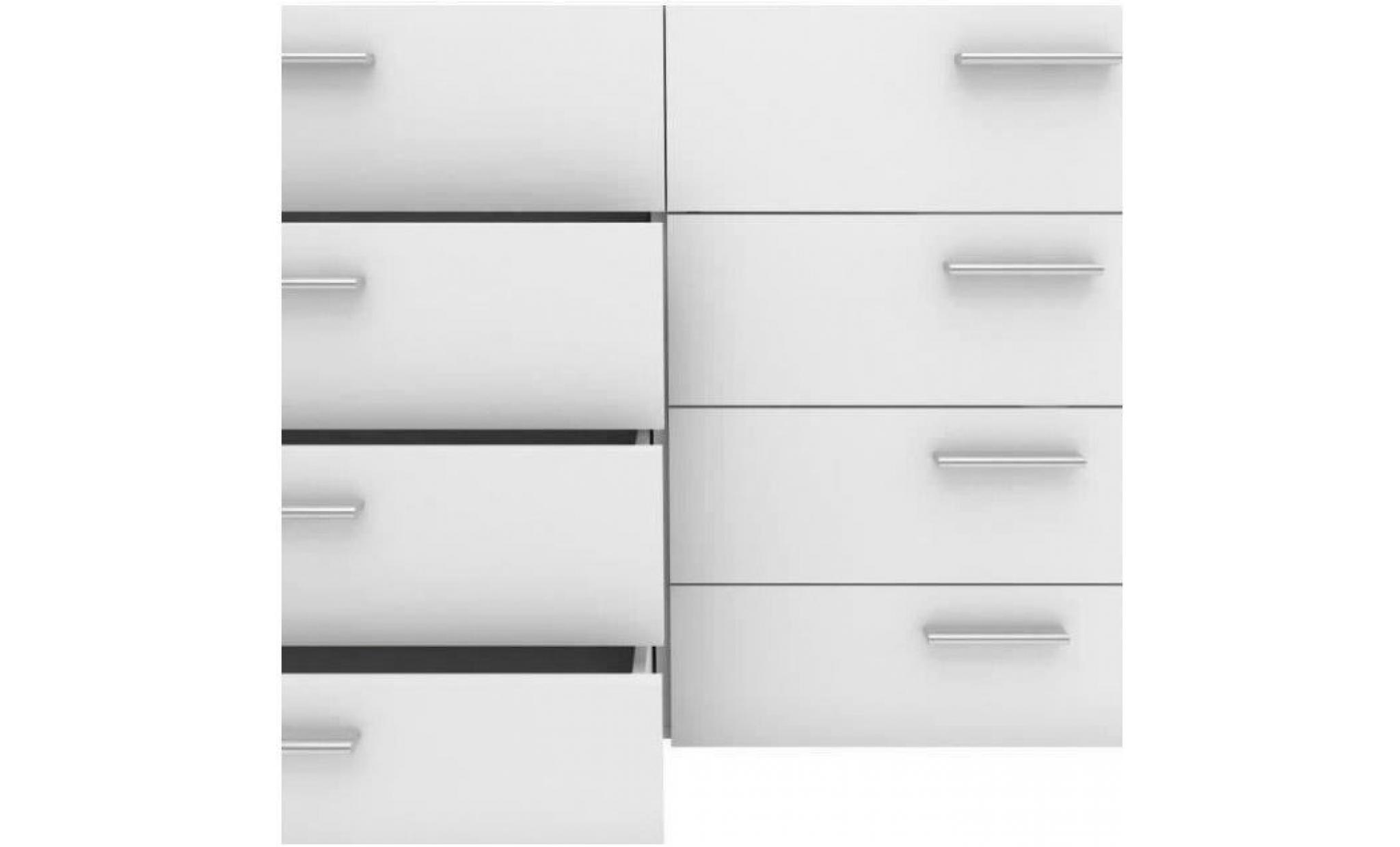 commode 8 tiroirs contemporain buffet armoire de chambre blanc   l90cm pas cher