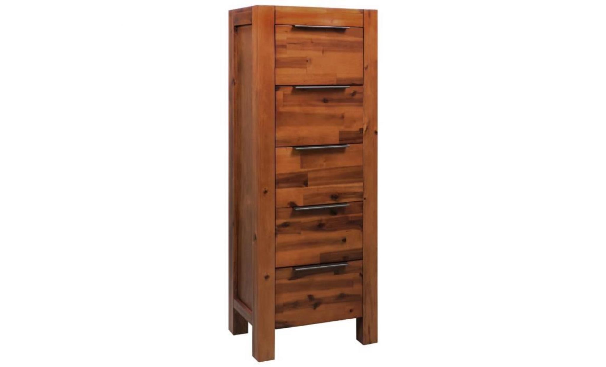 commode à tiroirs armoire placard avec 5 tiroirs bois d'acacia massif 45 x 32 x 115 cm