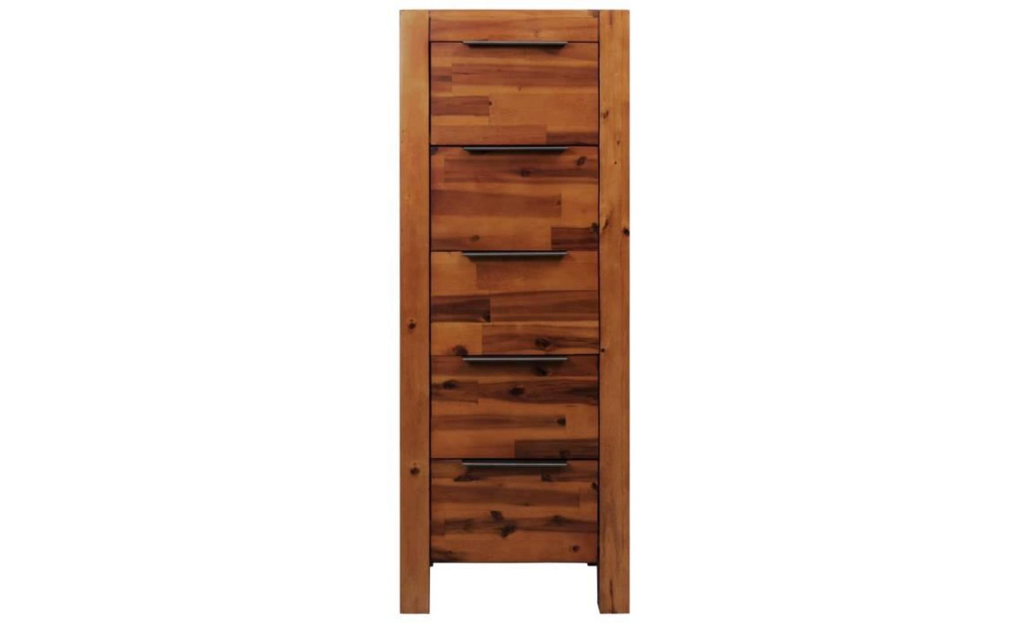 commode à tiroirs armoire placard avec 5 tiroirs bois d'acacia massif 45 x 32 x 115 cm pas cher