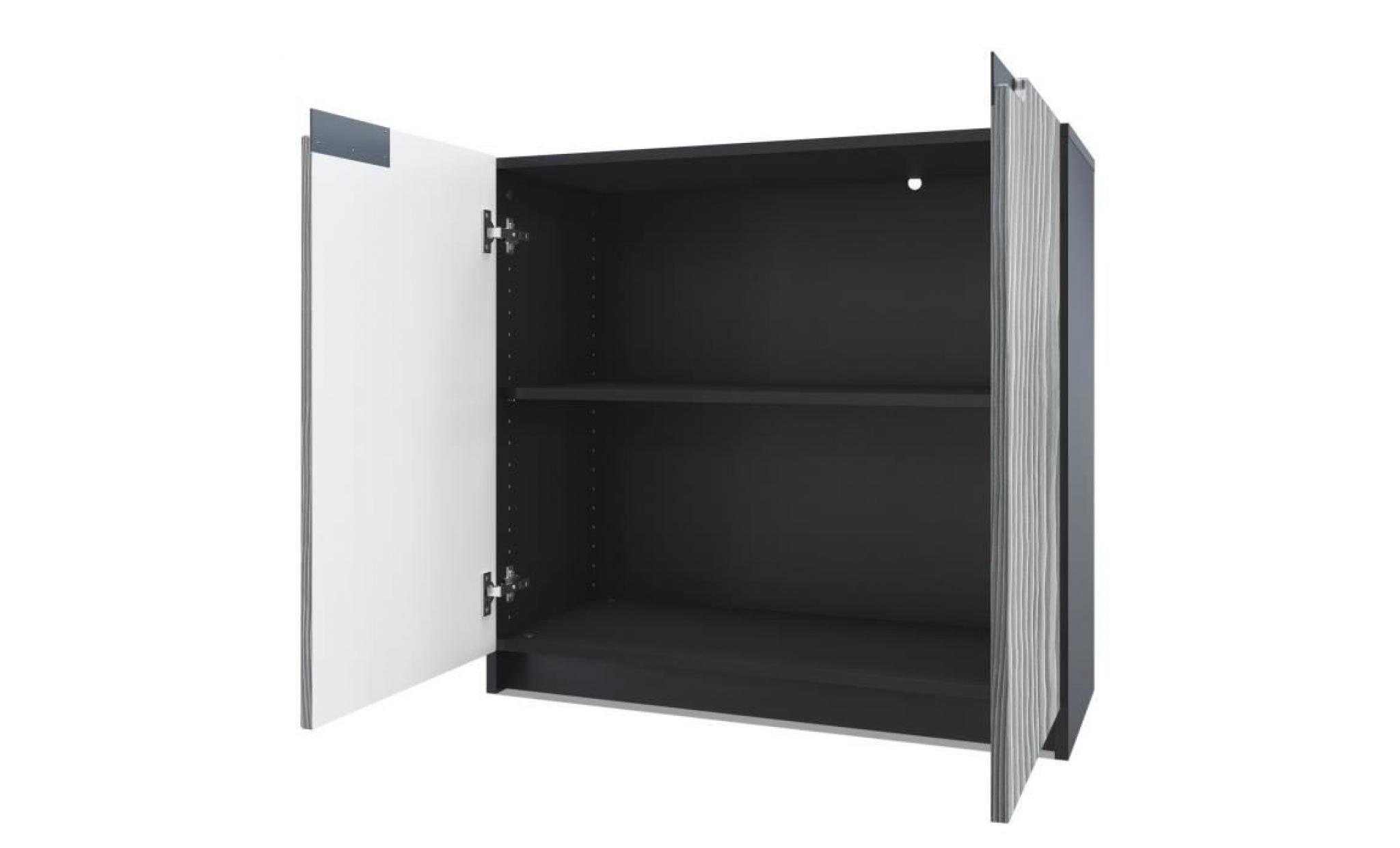 commode armoire de bureau rangement logan, corps en noir mat , façades en aspect béton oxyde pas cher