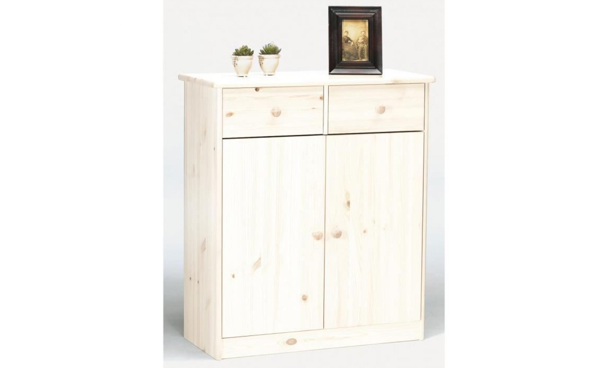 commode avec 2 tiroirs et 2 portes en pin blanc   dim : 89 x 78 x 35 cm
