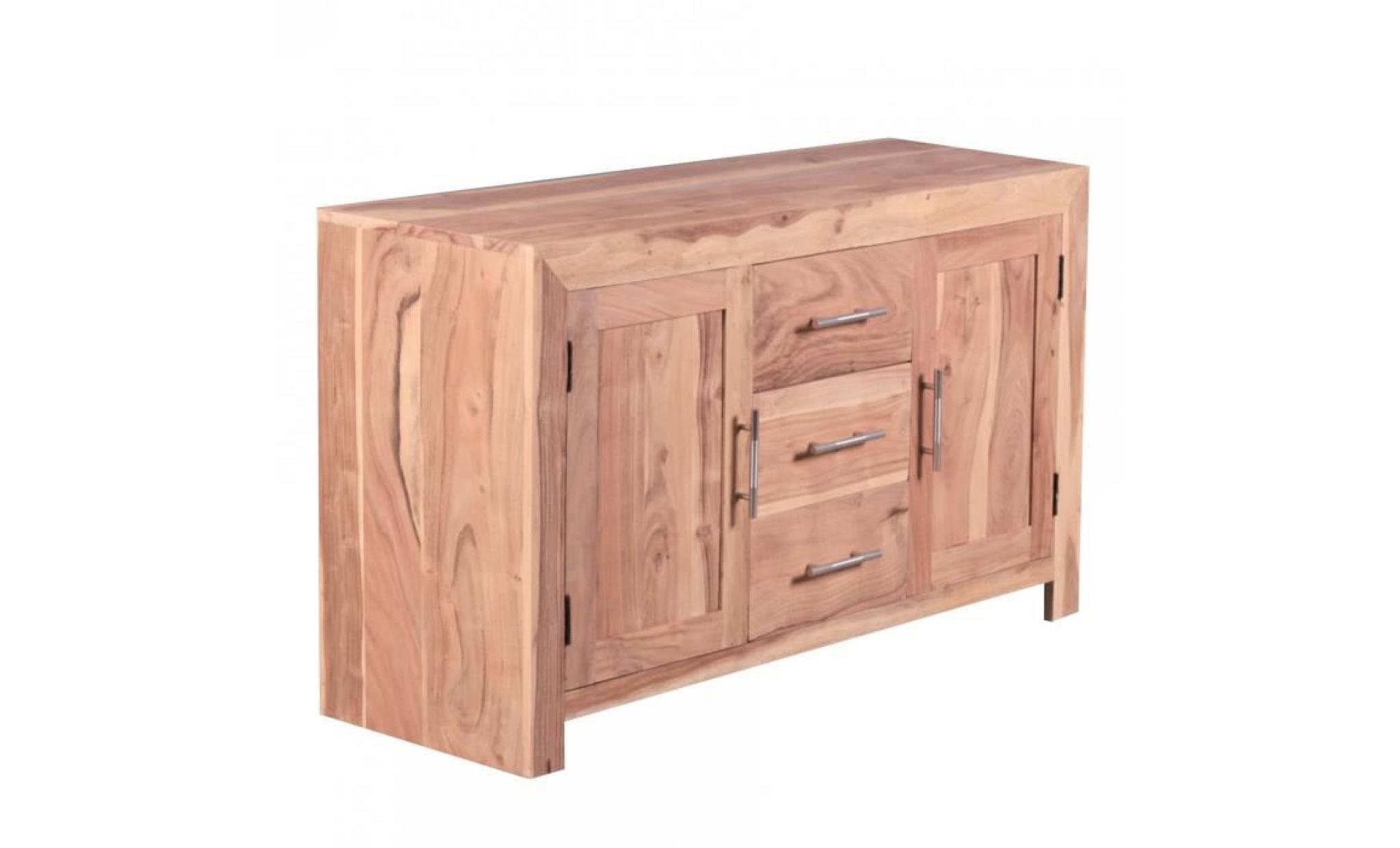 bahut contemporaine avec 2 portes et 3 tiroirs en bois massif coloris acacia pas cher