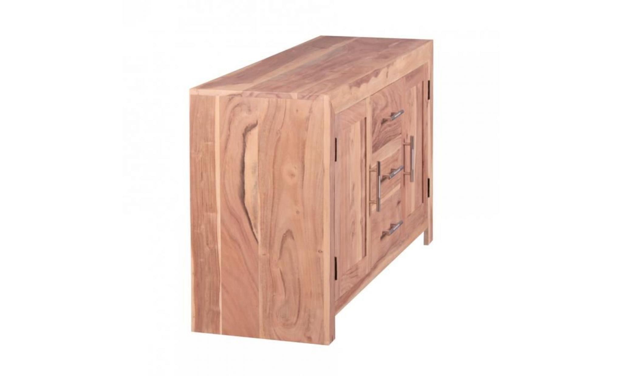 bahut contemporaine avec 2 portes et 3 tiroirs en bois massif coloris acacia pas cher