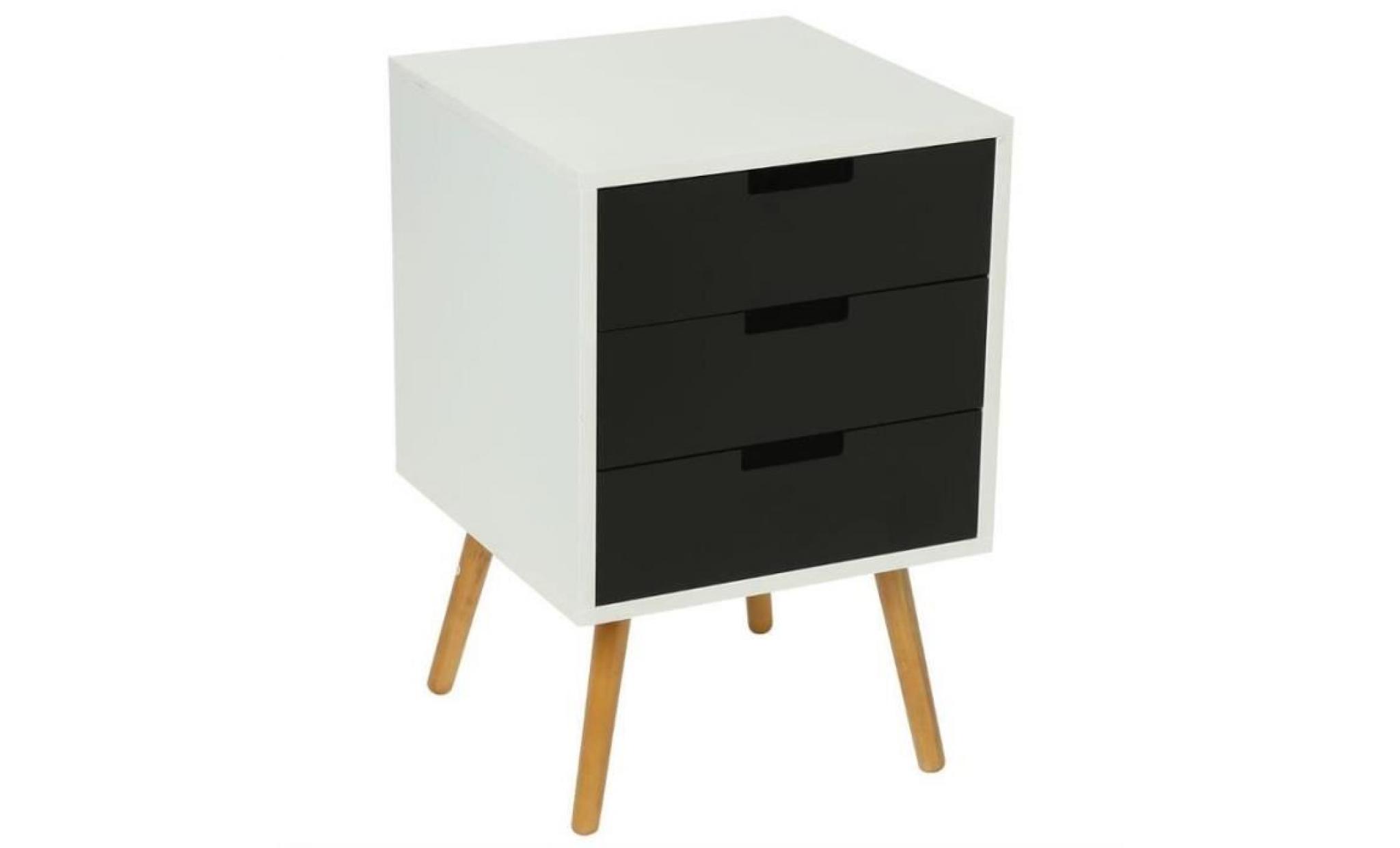 commode design scandinave 3 tiroirs en bois noir et blanc elyas (l.40xp.40xh.60cm)
