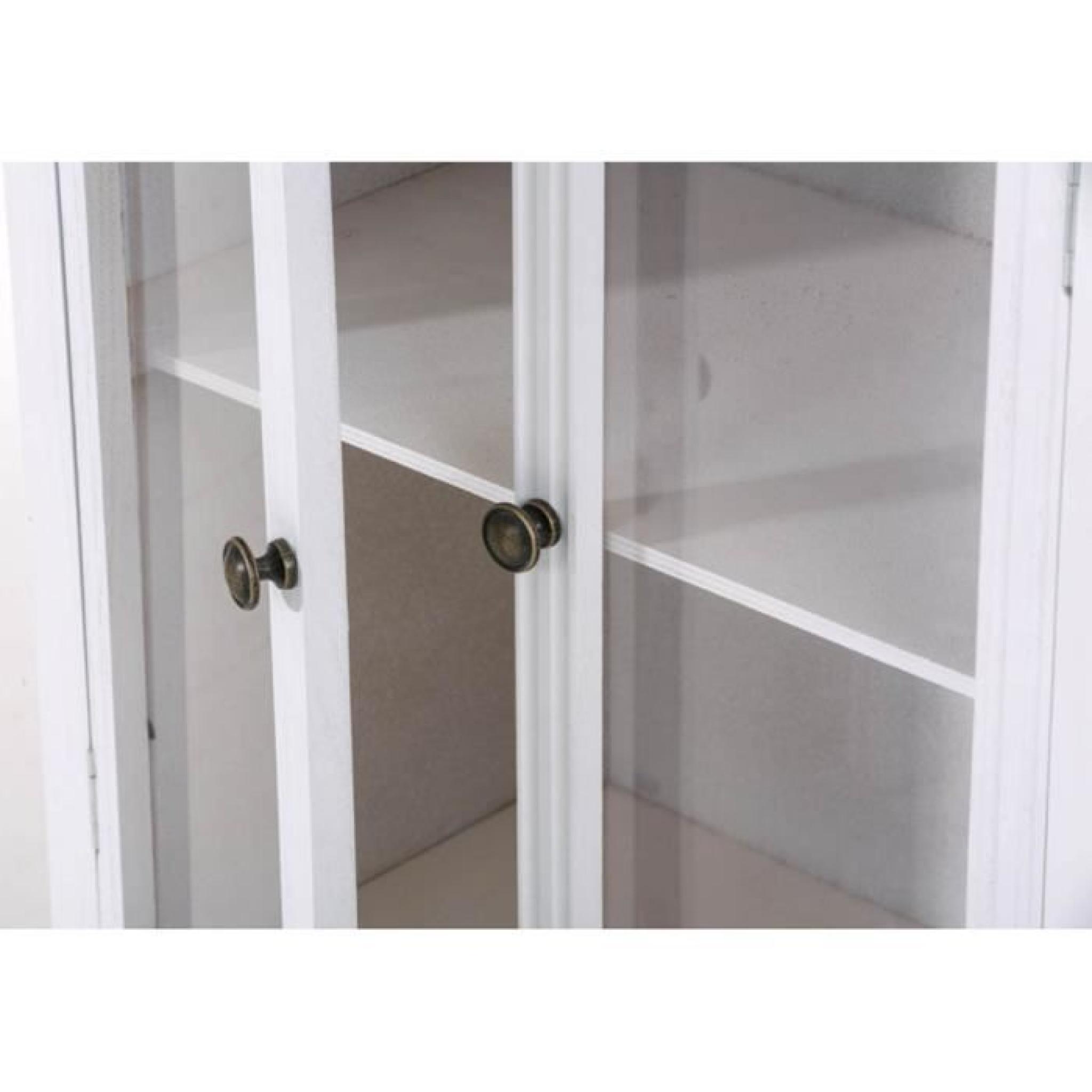 Commode en bois coloris blanc et brun  avec un tiroir et 2 portes en verre à 2 étagères - Dim : H 100 x L 54 x P 33 cm pas cher