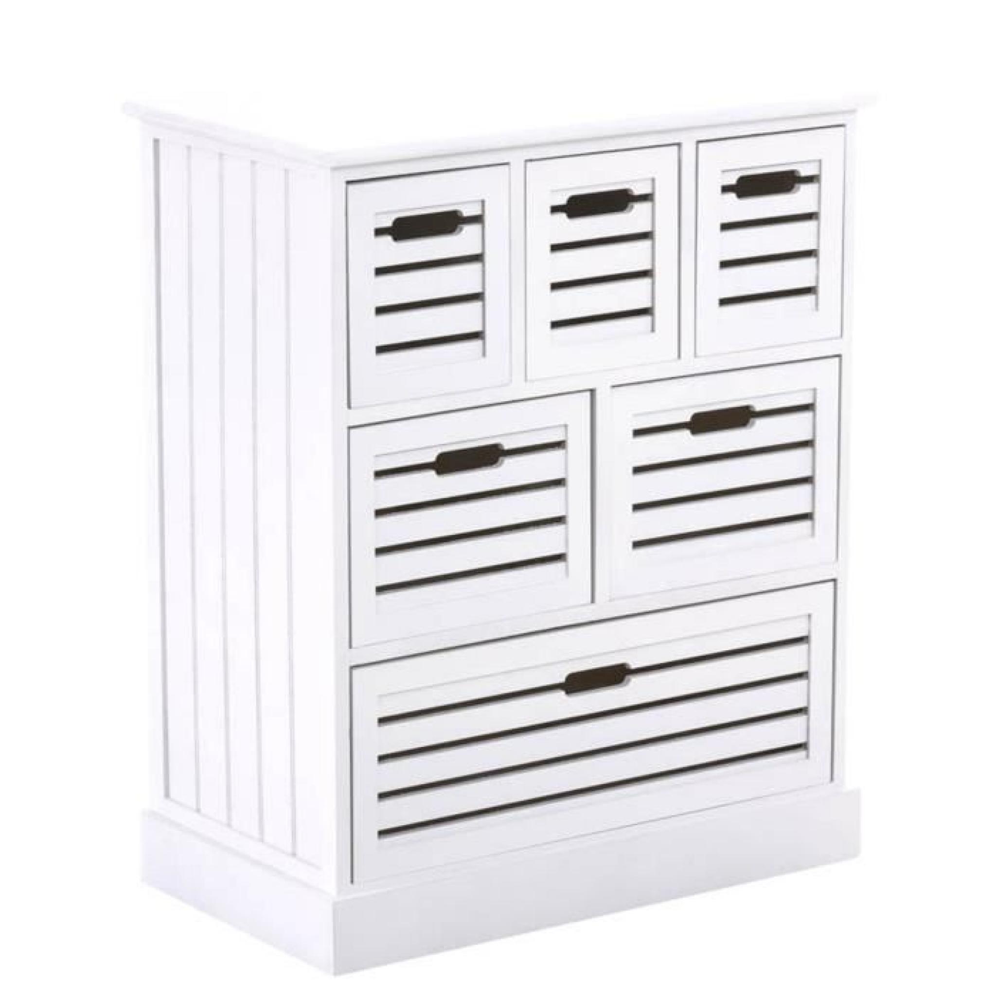Commode en bois de couleur blanche avec 6 tiroirs - Dim : H 80 x L 65 x P 36 cm