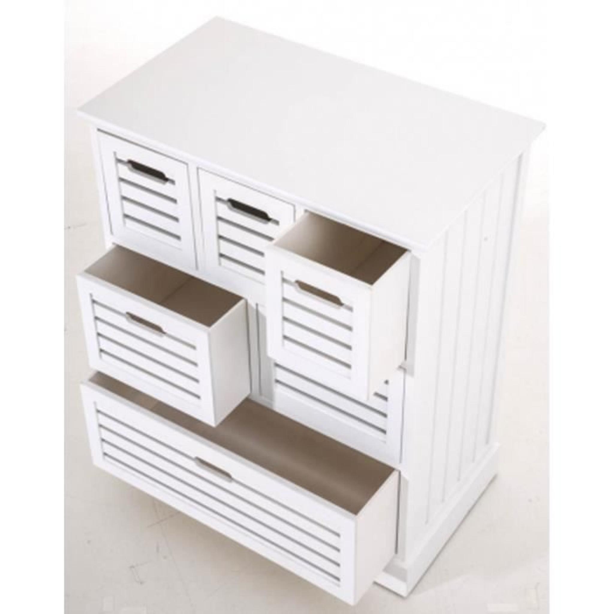Commode en bois de couleur blanche avec 6 tiroirs - Dim : H 80 x L 65 x P 36 cm pas cher