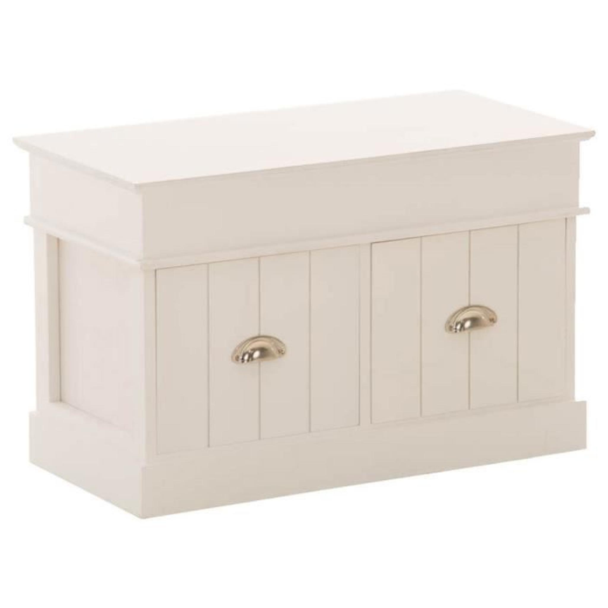 Commode en bois de paulownia coloris blanc avec 2 tiroirs et 2 compartiments - Dim : H 45.5 x L 70 x P 35 cm