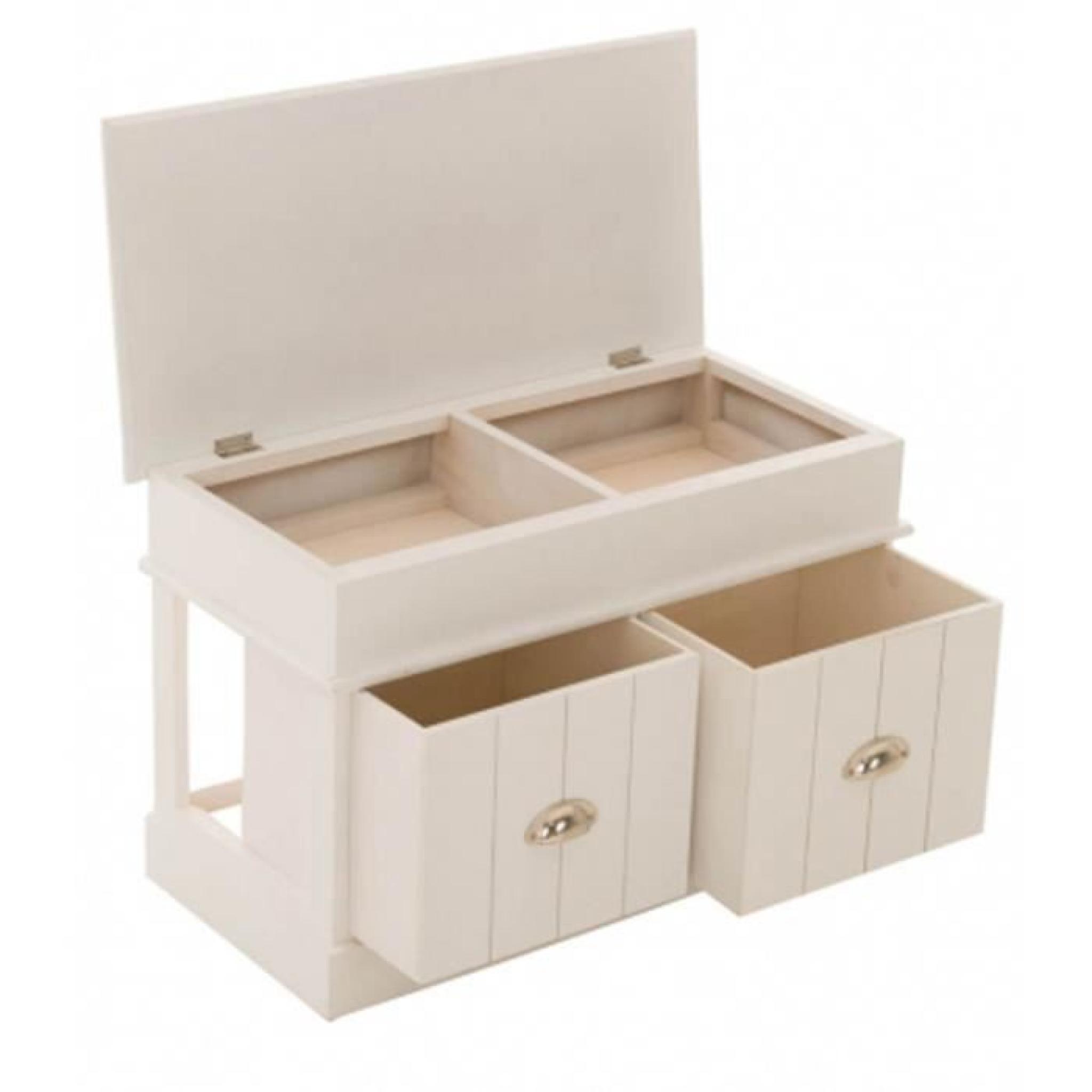 Commode en bois de paulownia coloris blanc avec 2 tiroirs et 2 compartiments - Dim : H 45.5 x L 70 x P 35 cm pas cher