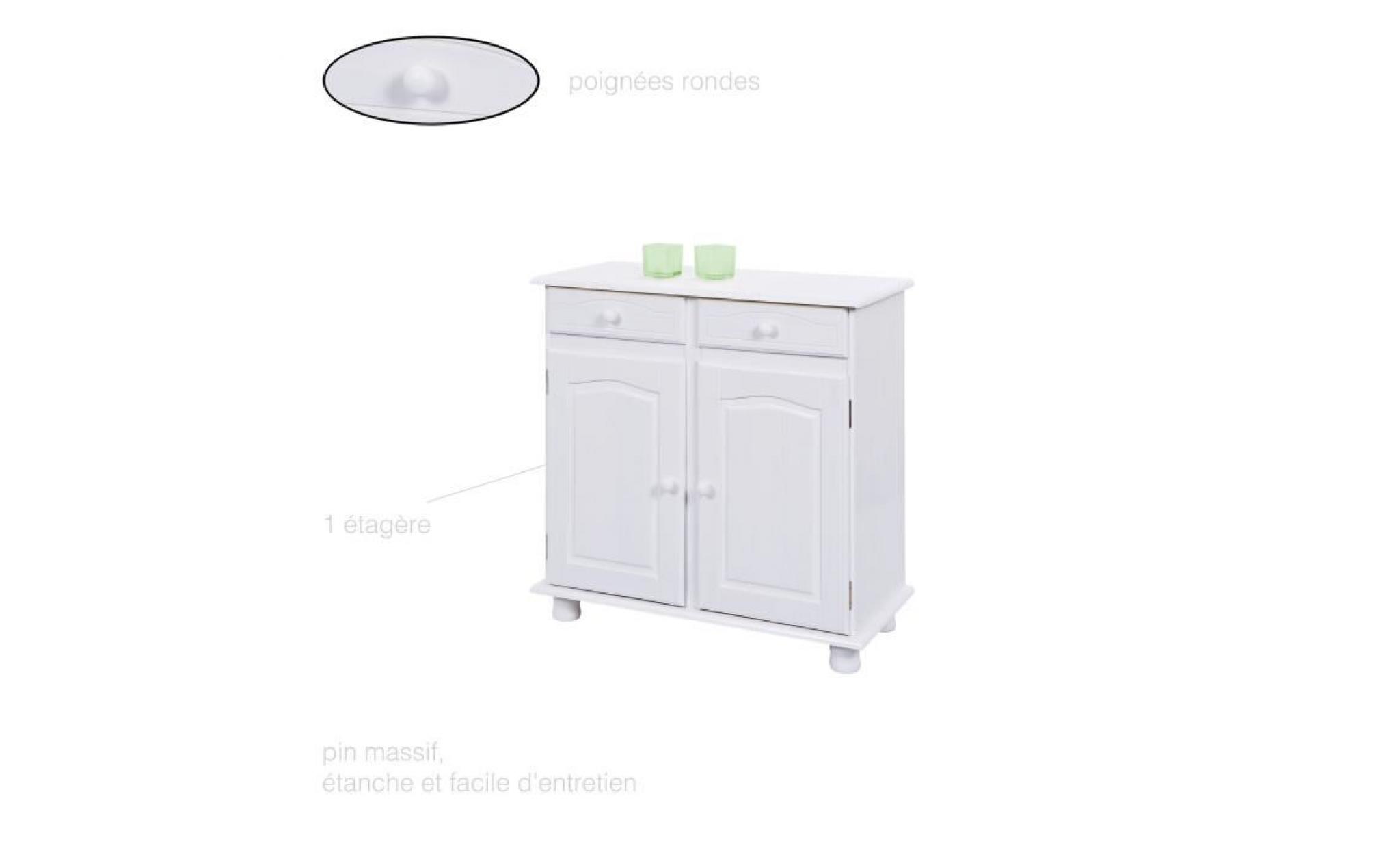 grande commode 2 tiroirs, 2 portes, commode en pin massif, commode chambre blanche, armoire commode, commode de rangement, bahut