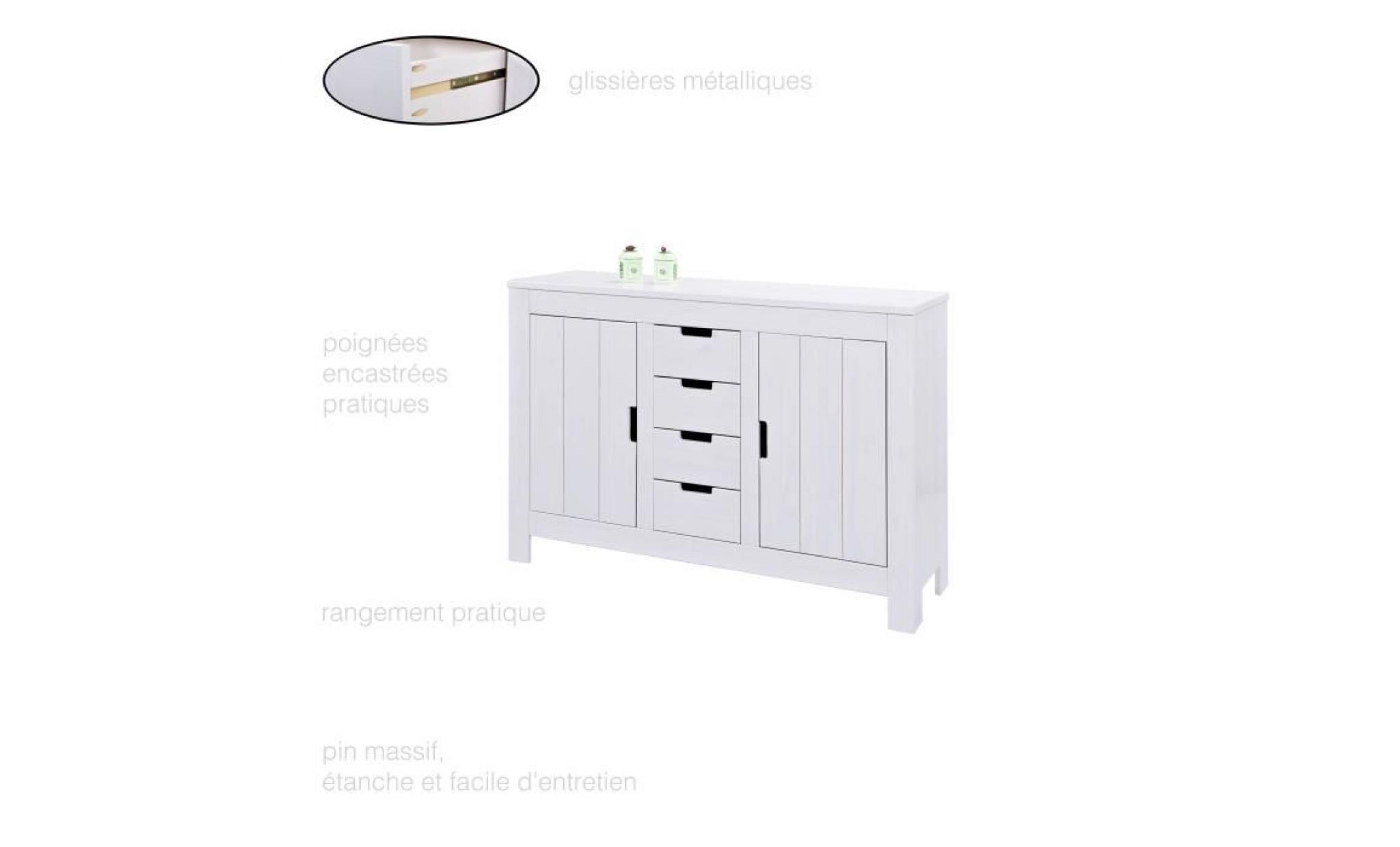 grande commode 4 tiroirs, 2 portes, commode en pin massif, commode chambre blanche, armoire commode, commode de rangement, bahut