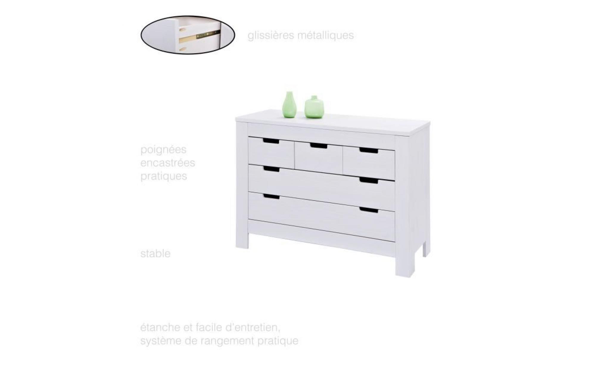 grande commode 5 tiroirs, commode en pin massif, commode chambre blanche, commode chiffonnier, armoire commode, meuble en pin