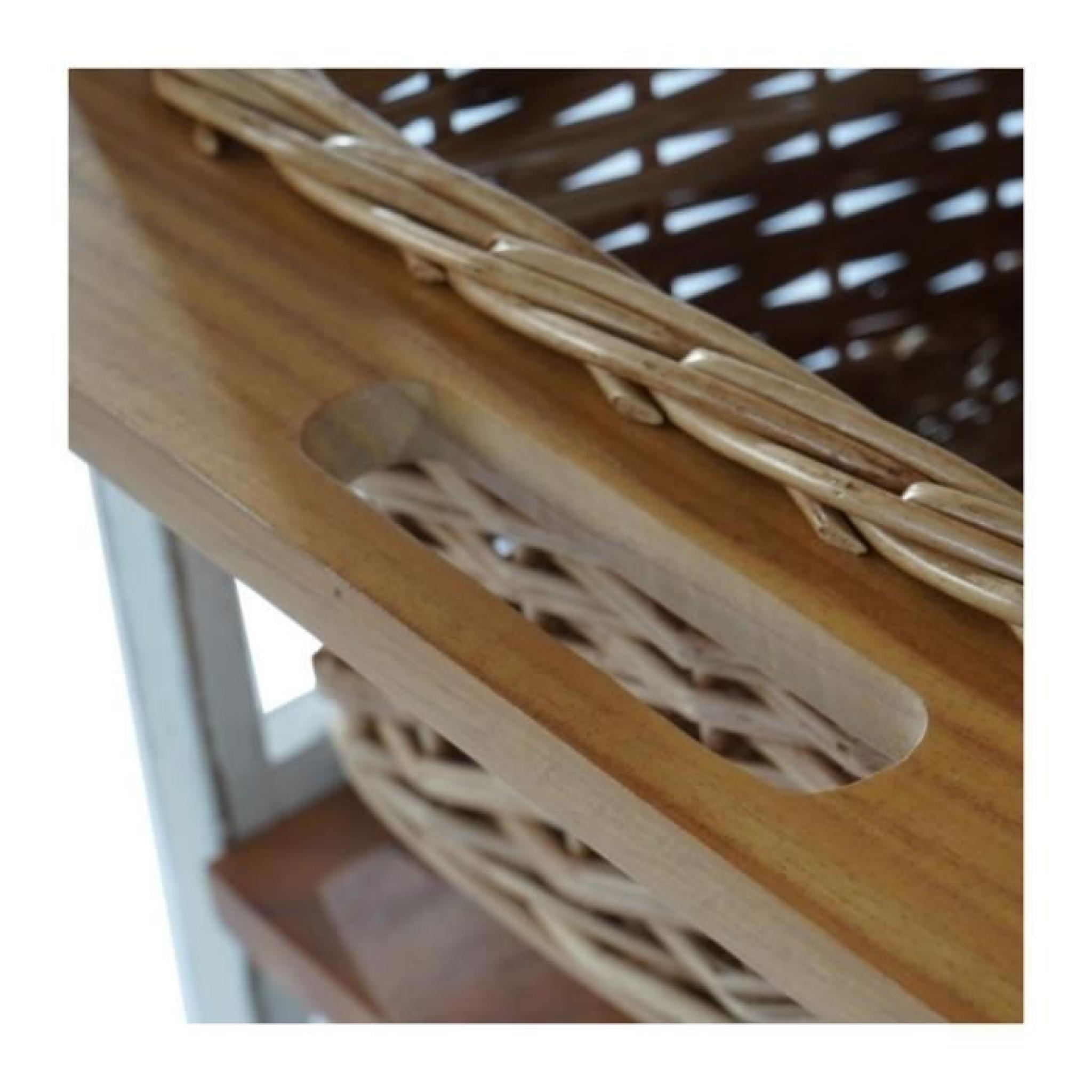 Commode étagère en bois avec 3 tiroirs blanc vieilli 73x60x49cm MED04012 pas cher