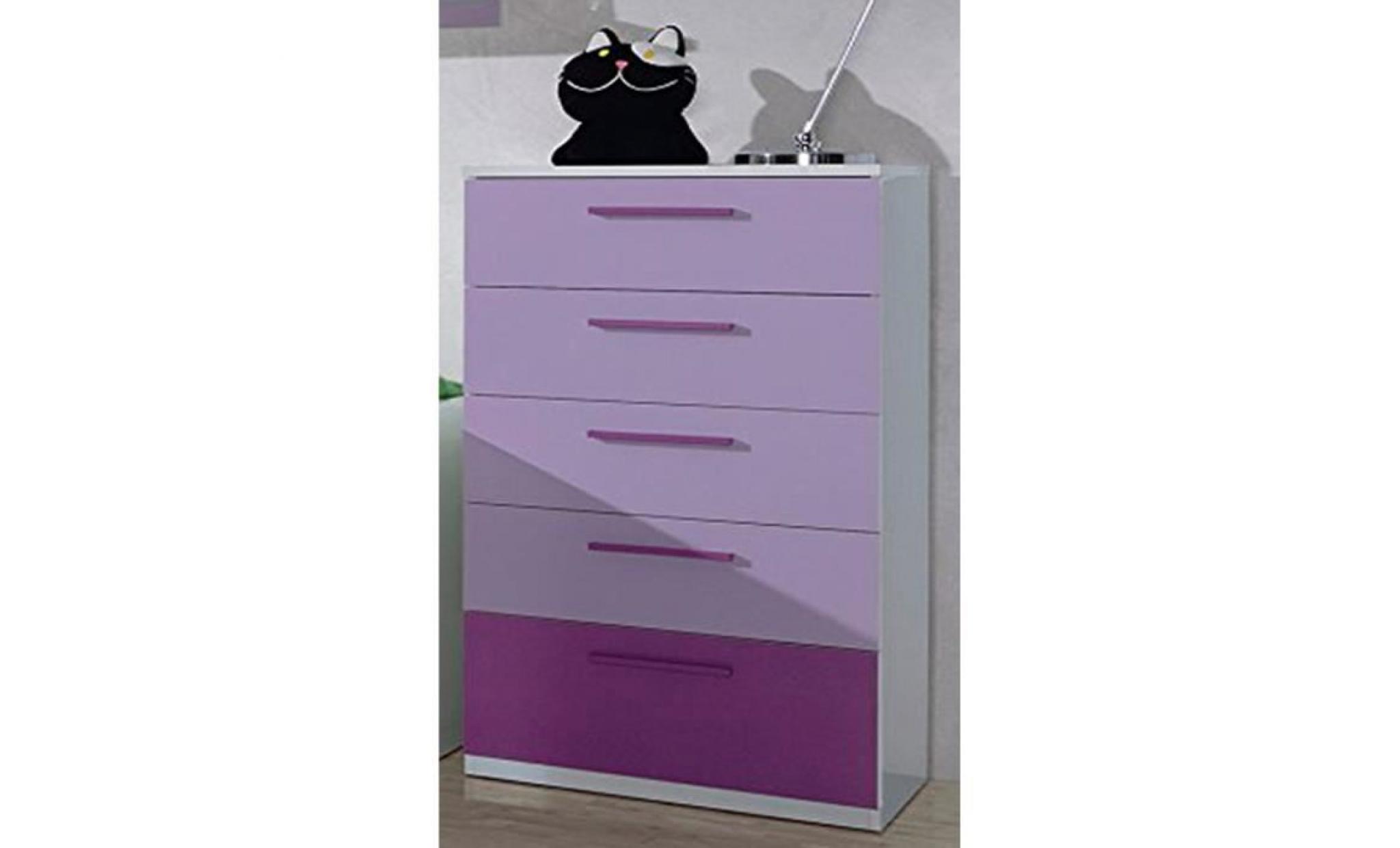 Commode LIMA avec 5 tiroirs, coloris blanc - lilas, 109 x 60 x 38 cm