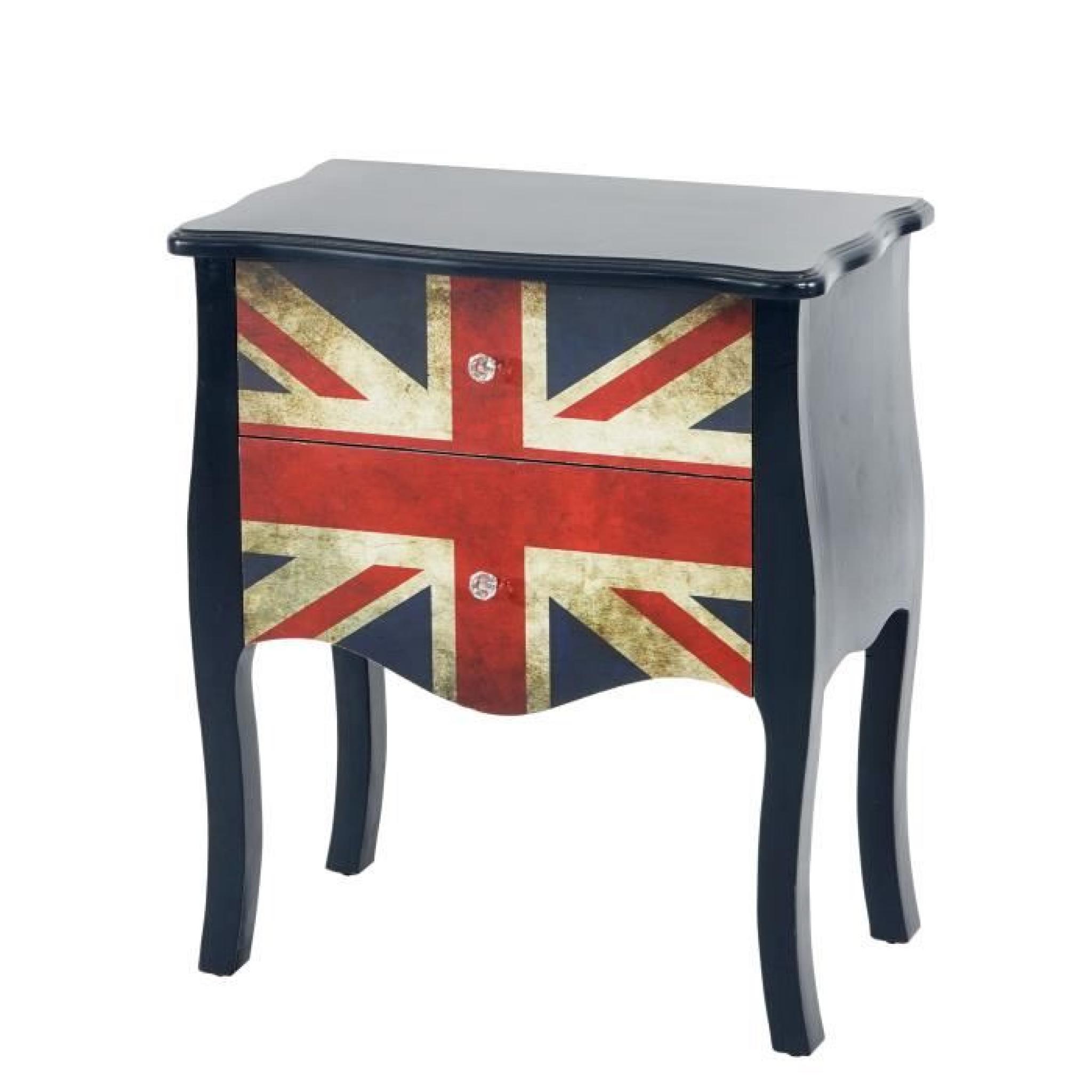 Commode Marne armoire table d'appoint chevet,70x60x36cm, motif Union Jack.
