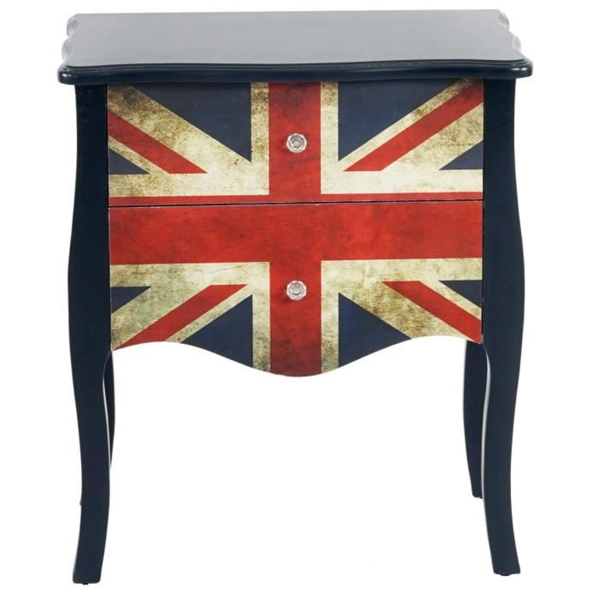 Commode Marne armoire table d'appoint chevet,70x60x36cm, motif Union Jack. pas cher