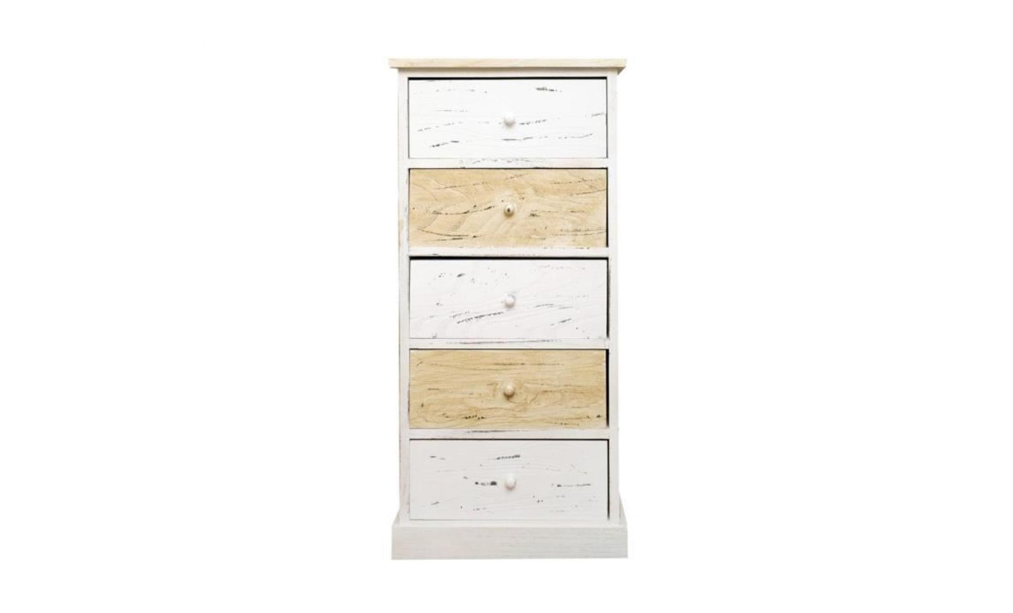 commode meuble de rangement 5 tiroirs bois clair blanc vintage retro chambre