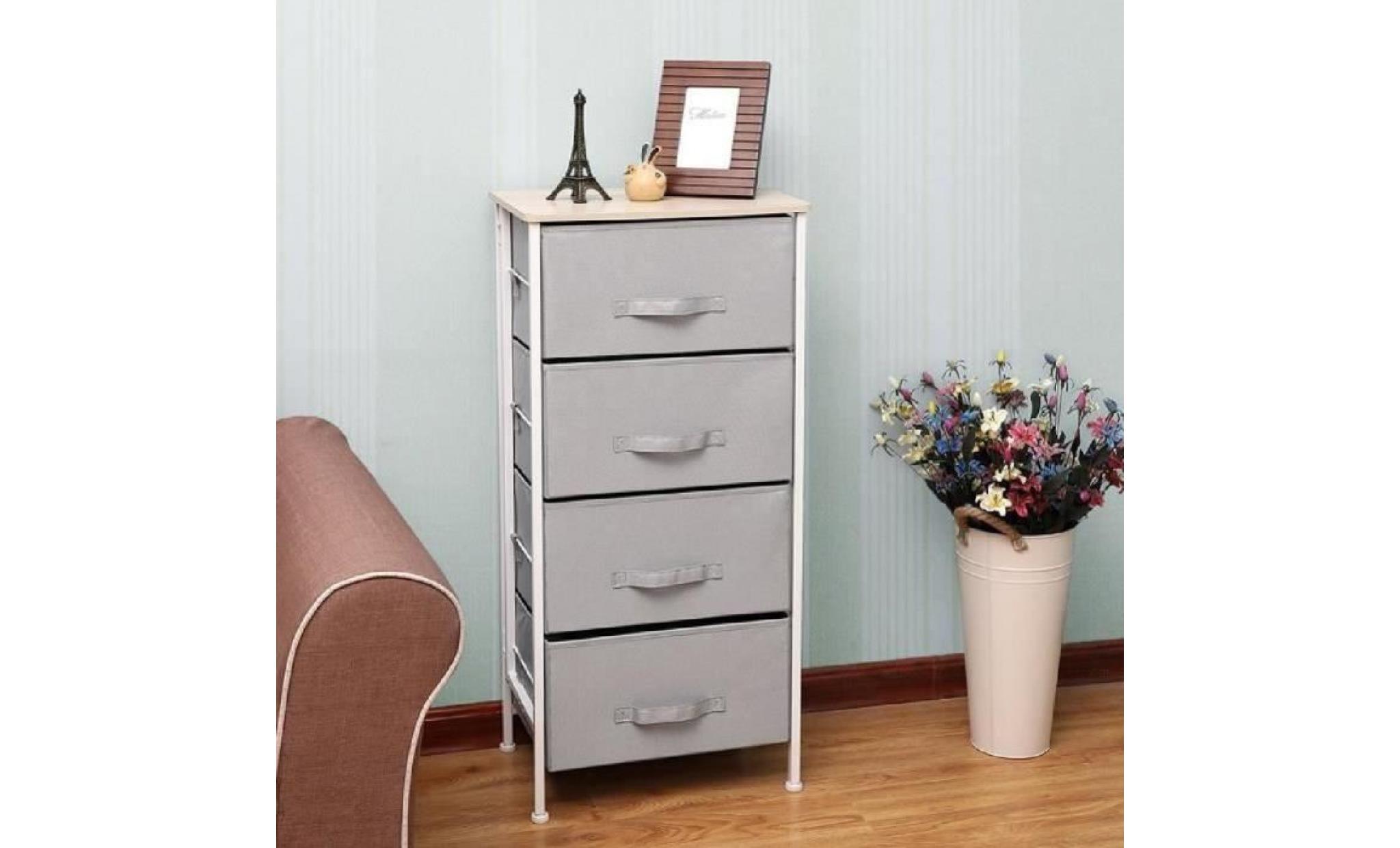 commode meuble de rangement Étagère avec 4 tiroirs table de chevet gris pas cher