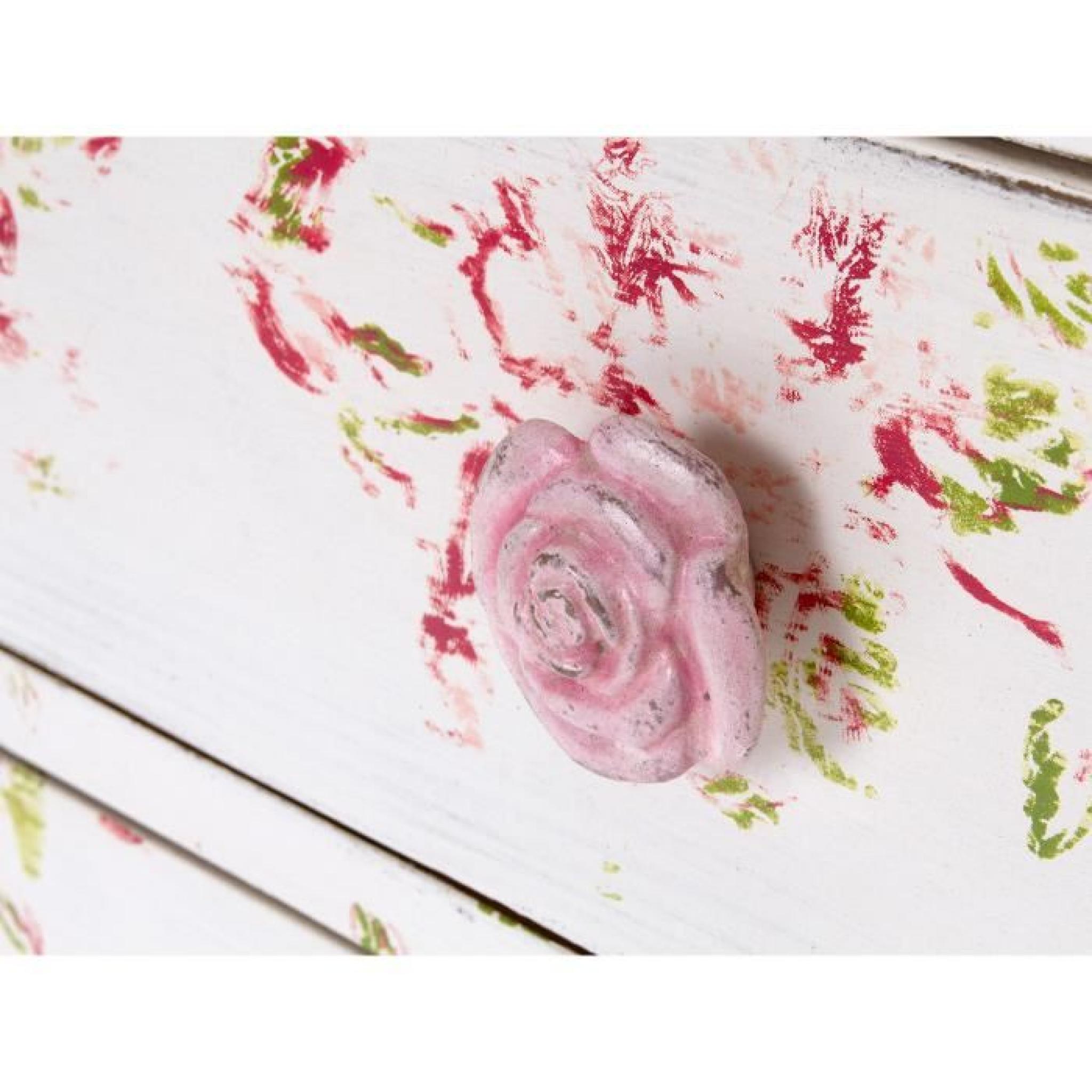 Commode ROSY en pin laqué blanc antique à motif roses massivum pas cher
