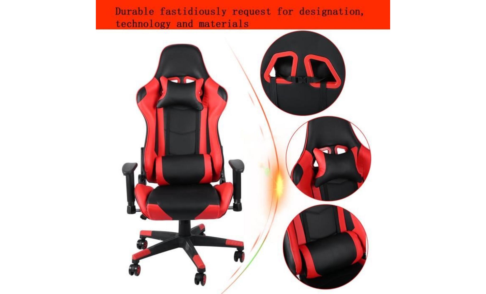 confortable fauteuil gamer chaise de jeu fauteuil de bureau avec appui tête et support lombaire rouge meuble pas cher
