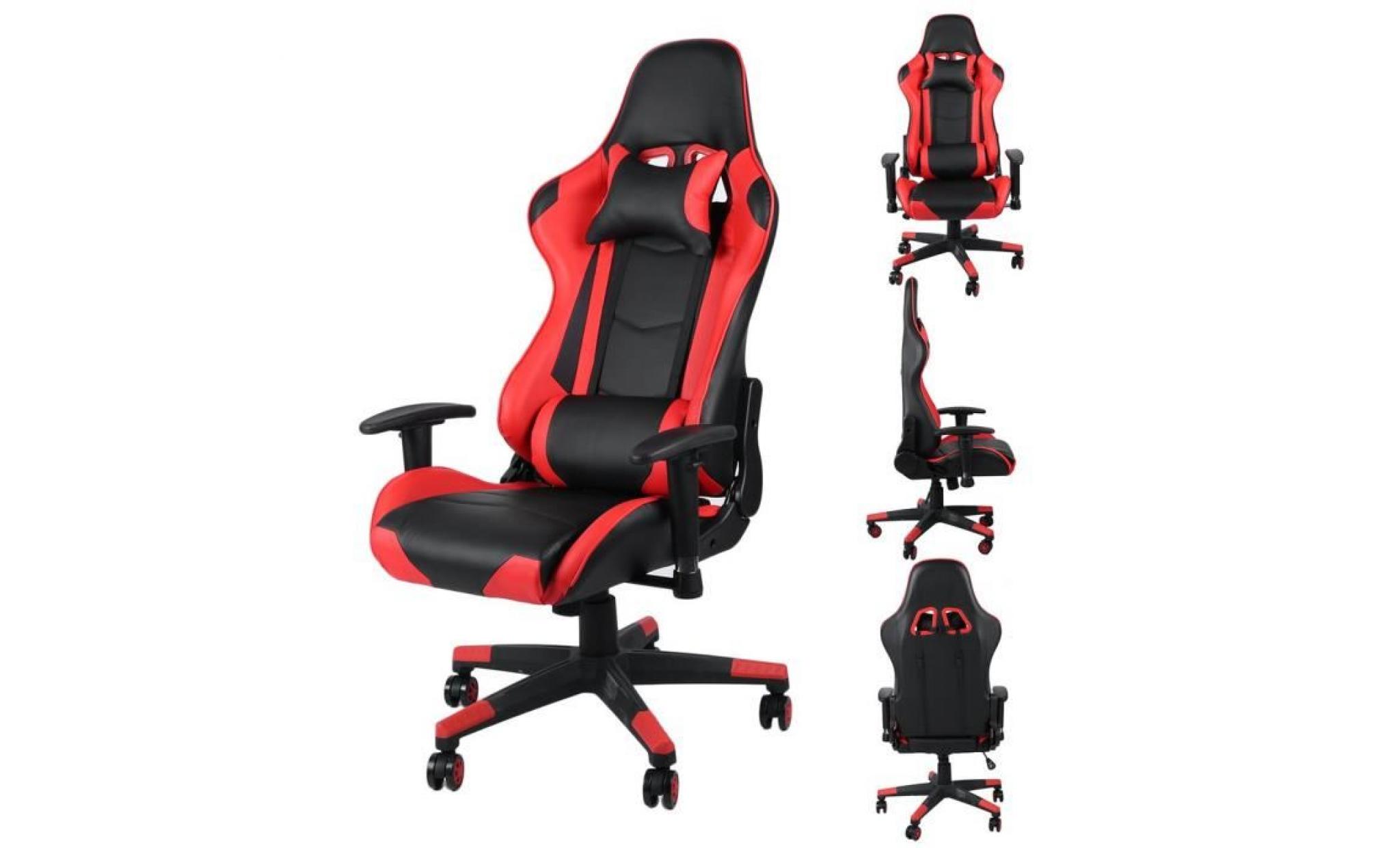 confortable fauteuil gamer chaise de jeu fauteuil de bureau avec appui tête et support lombaire rouge meuble pas cher