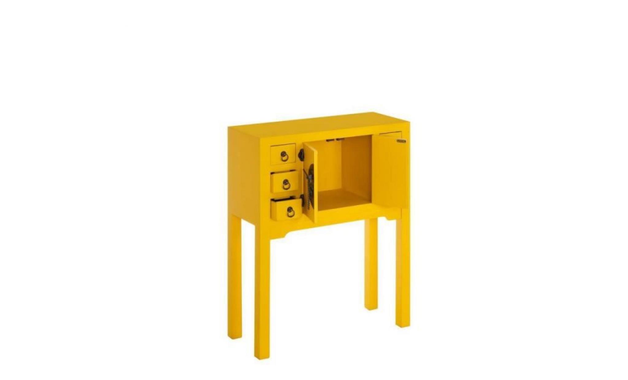 console 2 portes, 6 tiroirs jaune meuble chinois   pekin   l 63 x l 26 x h 80 pas cher