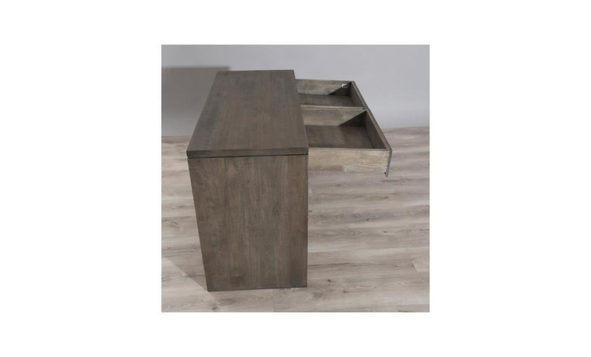 console 2 tiroirs en bois massif hévéa 109cm p 39523 co gris pas cher