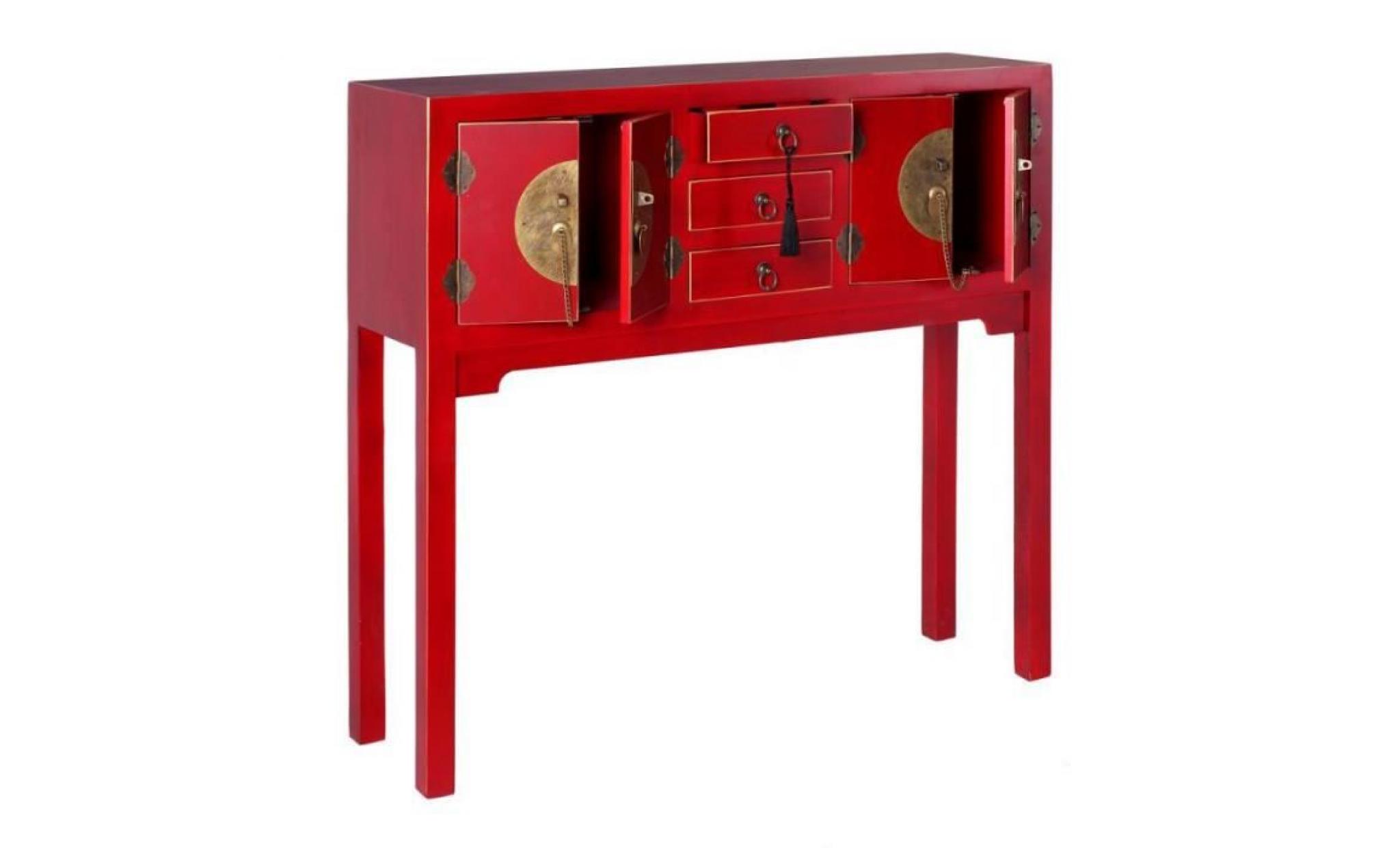 console 4 portes, 3 tiroirs rouge meuble chinois   pekin   l 95 x l 26 x h 90