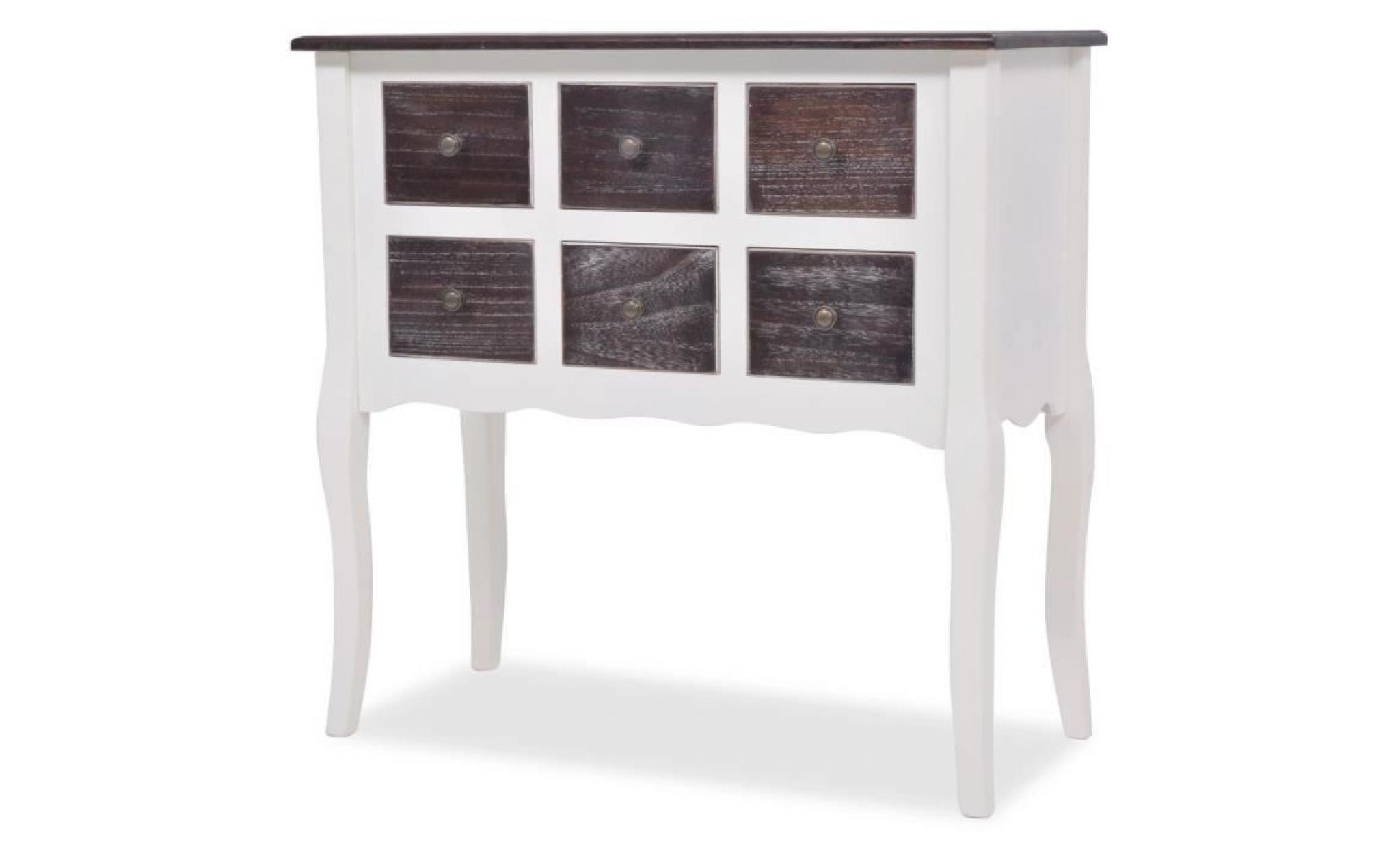 Console armoire en bois blanc avec 6 tiroirs