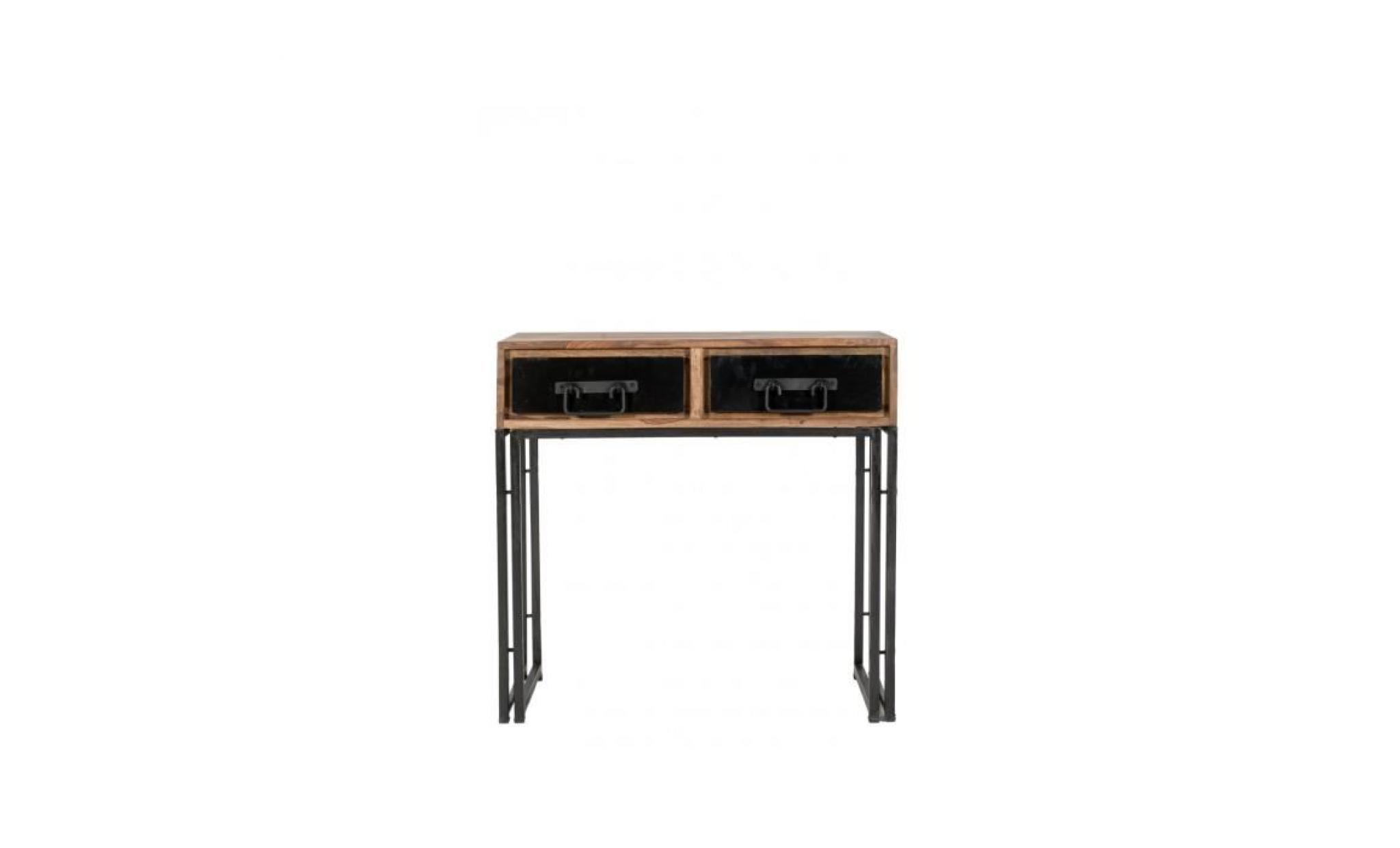 console avec 2 tiroirs design industriel coloris marron et noir avec piètement en acier et structure bois massif sheesham pas cher