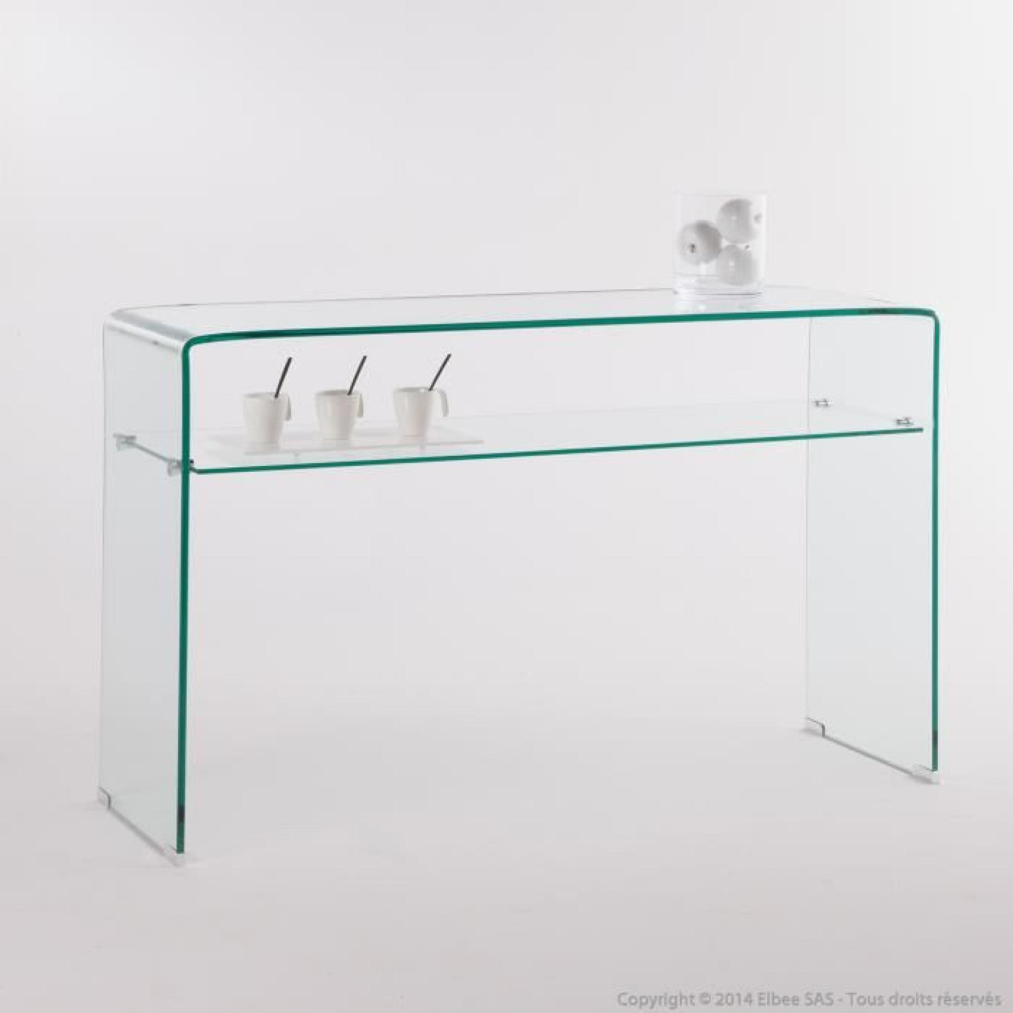 Console en verre trempé Longueur 125 cm avec 1 étagère CRISTAL-Transparent