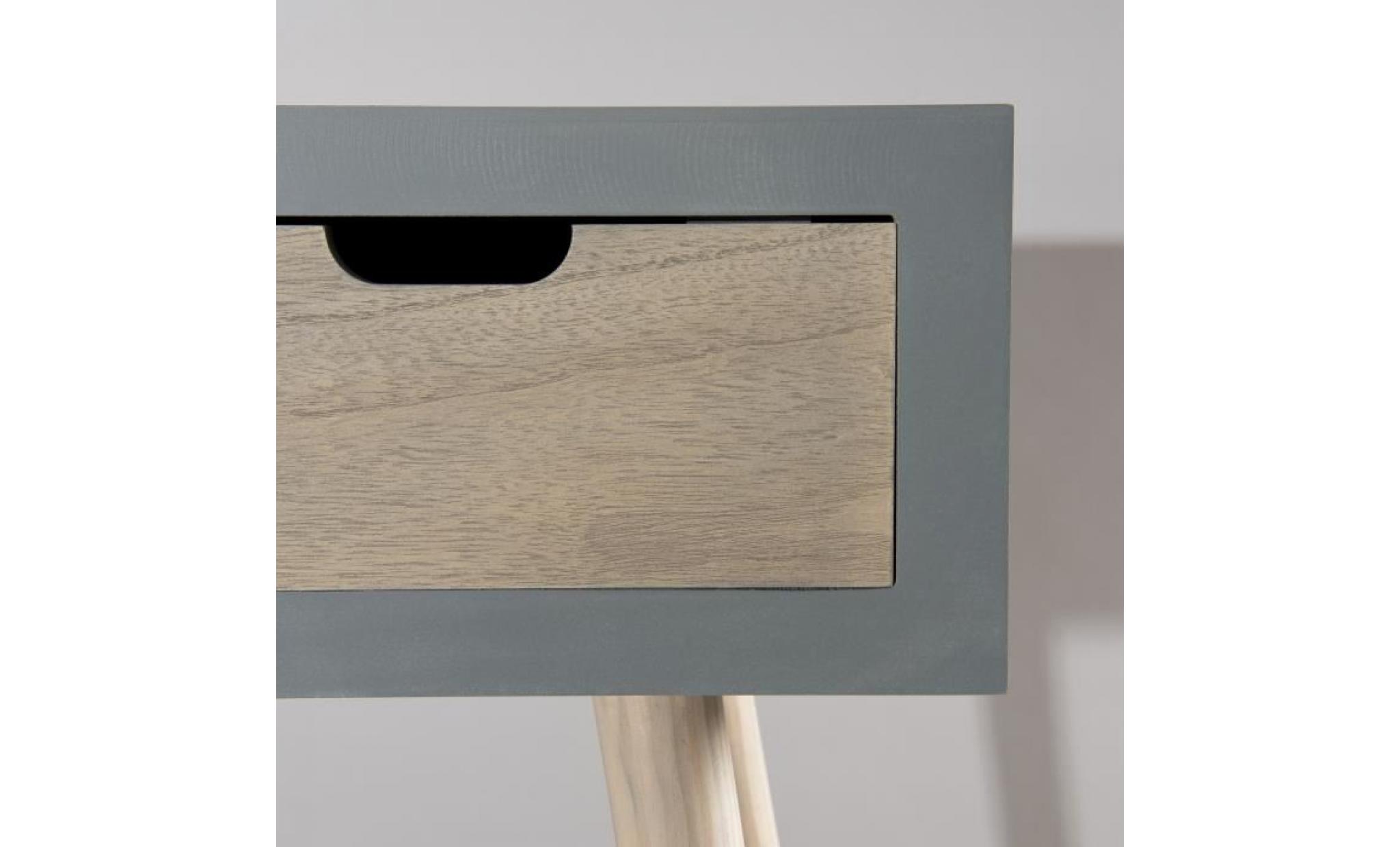 console scandinave gris effet béton brillant et décor bois naturel + pieds bois pin massif   l 100 cm pas cher