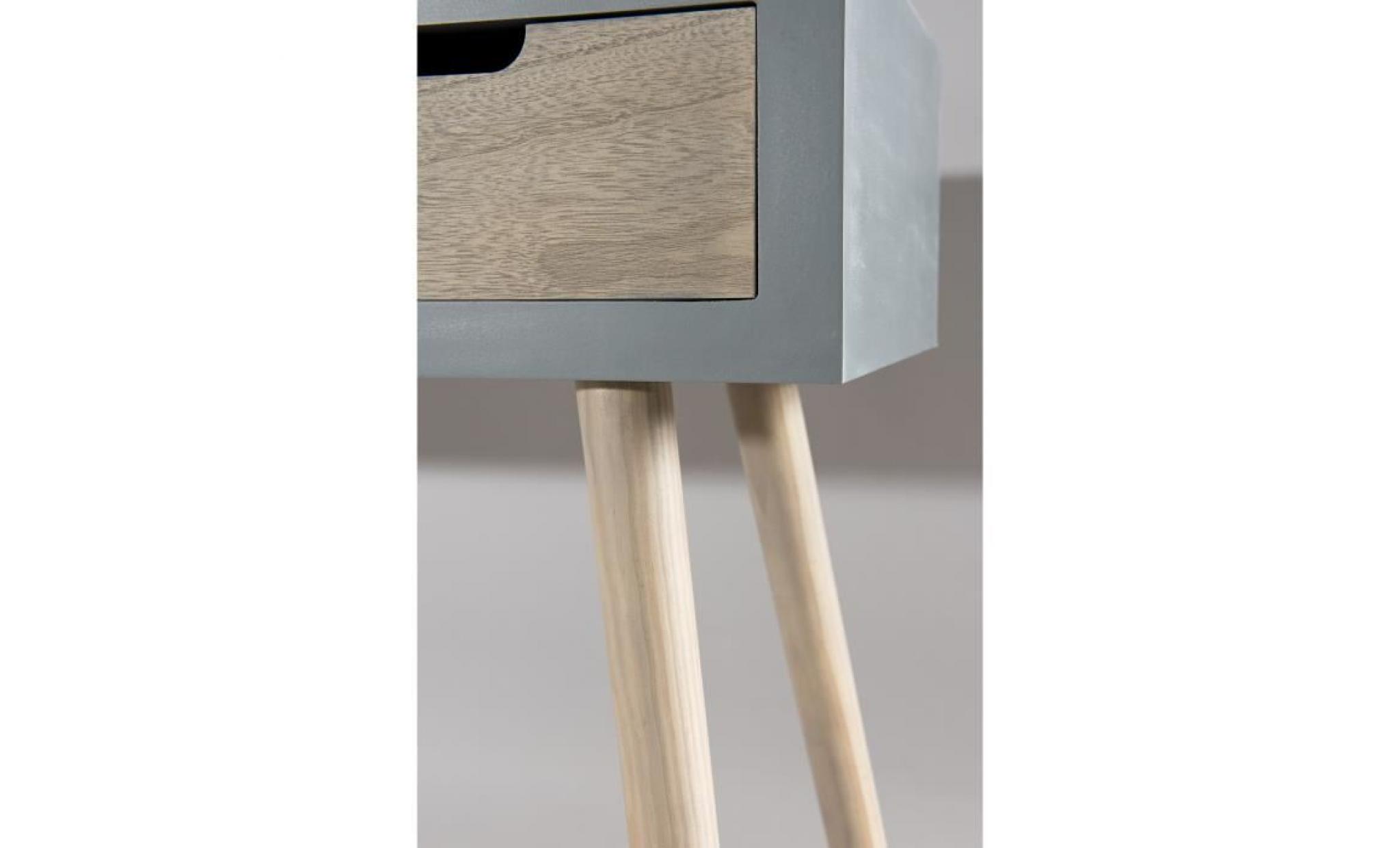 console scandinave gris effet béton brillant et décor bois naturel + pieds bois pin massif   l 100 cm pas cher