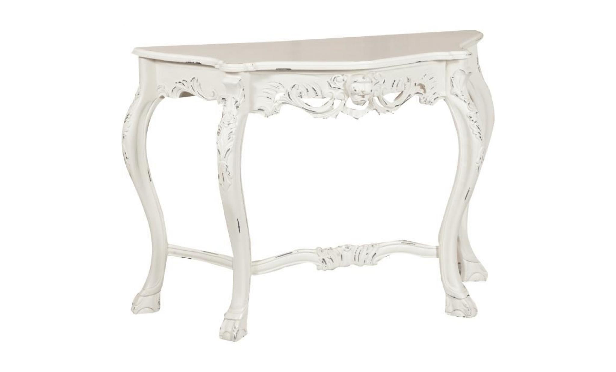console table en bois massif finition  blanche patinéel100 xpr 40 x h74 cm