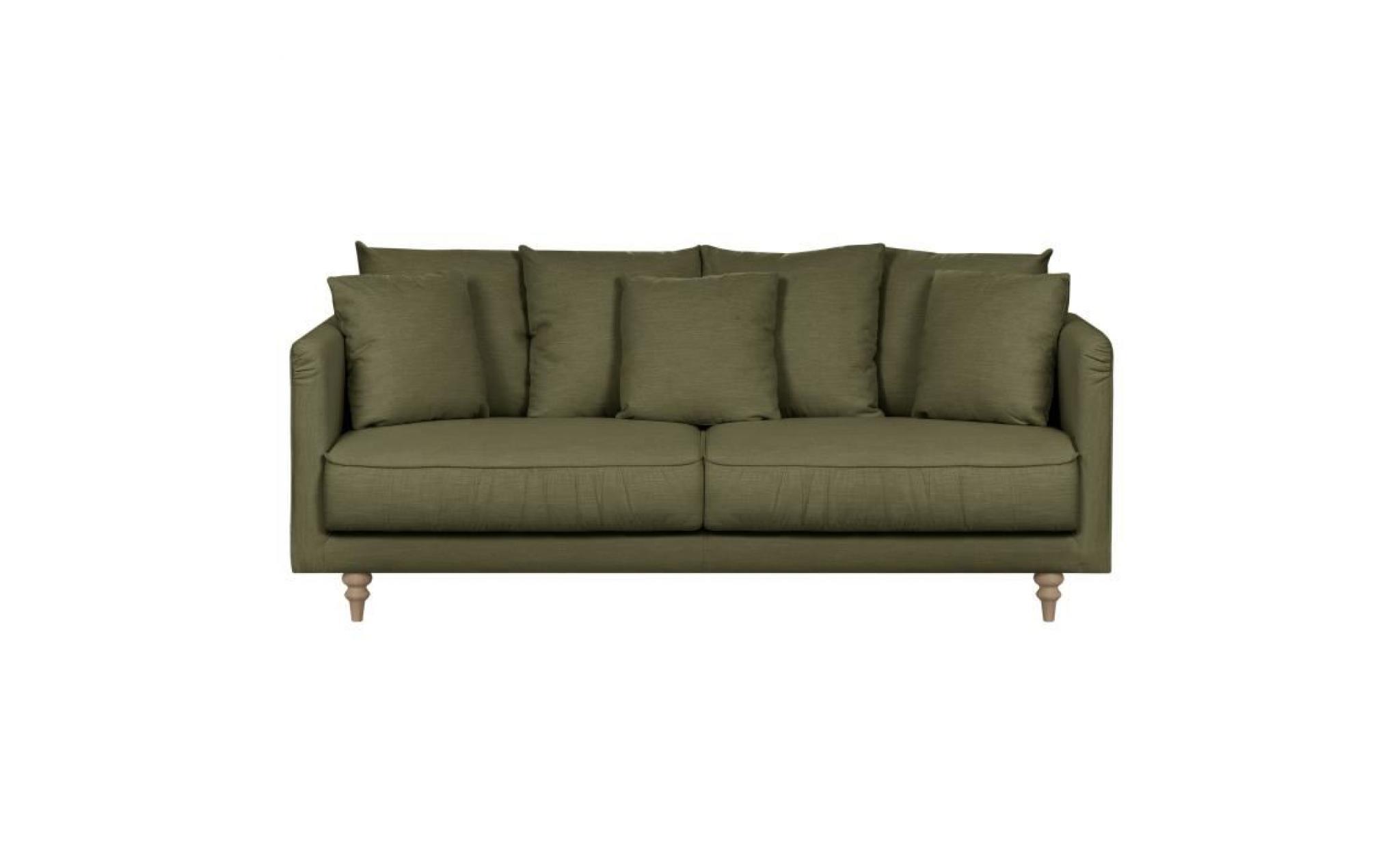 constance canapé droit fixe 3 places   tissu vert kaki   classique   l 192 x p 93 cm