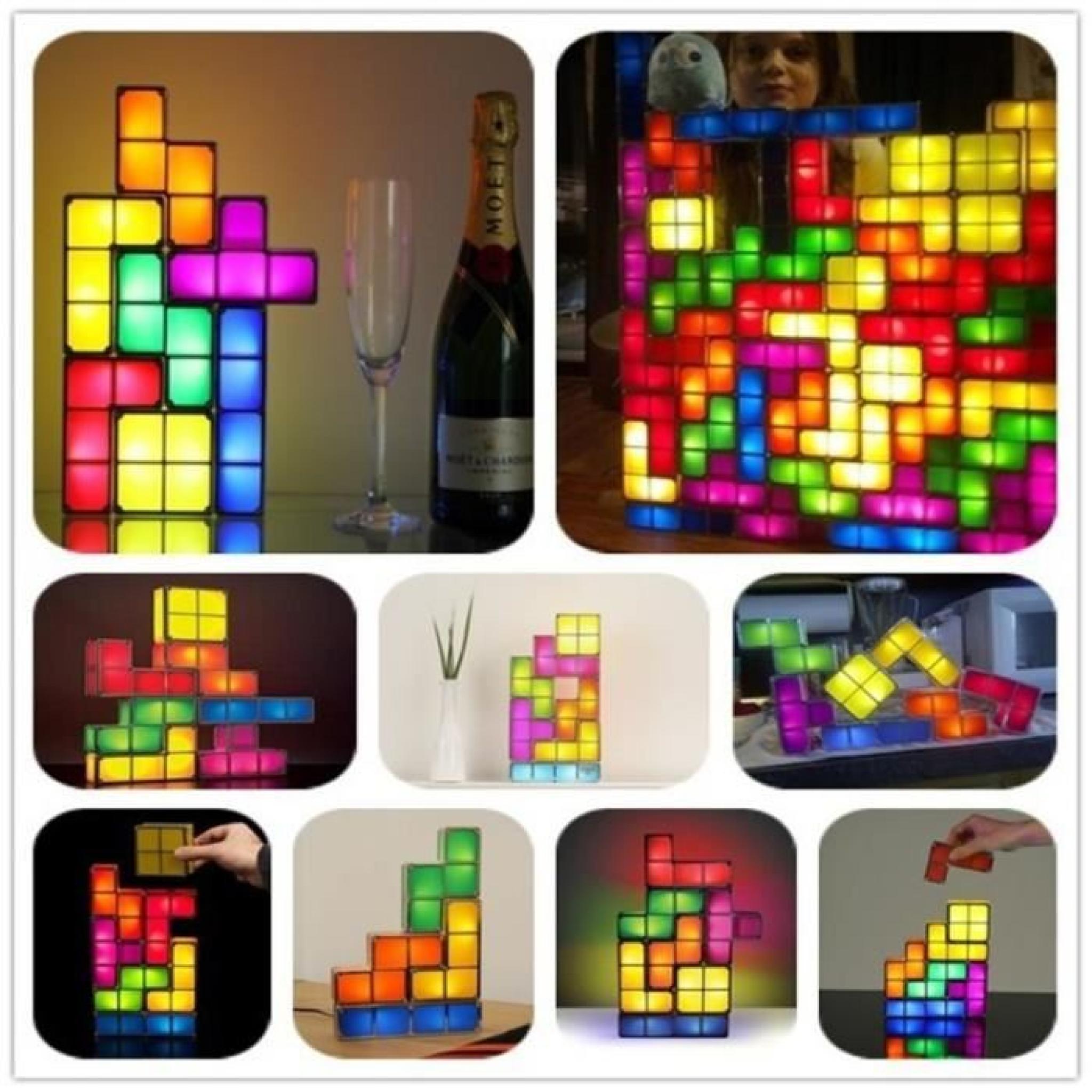 Constructible Retro Game style Tetris empilable bricolage LED Lampe de bureau lumière coloré 