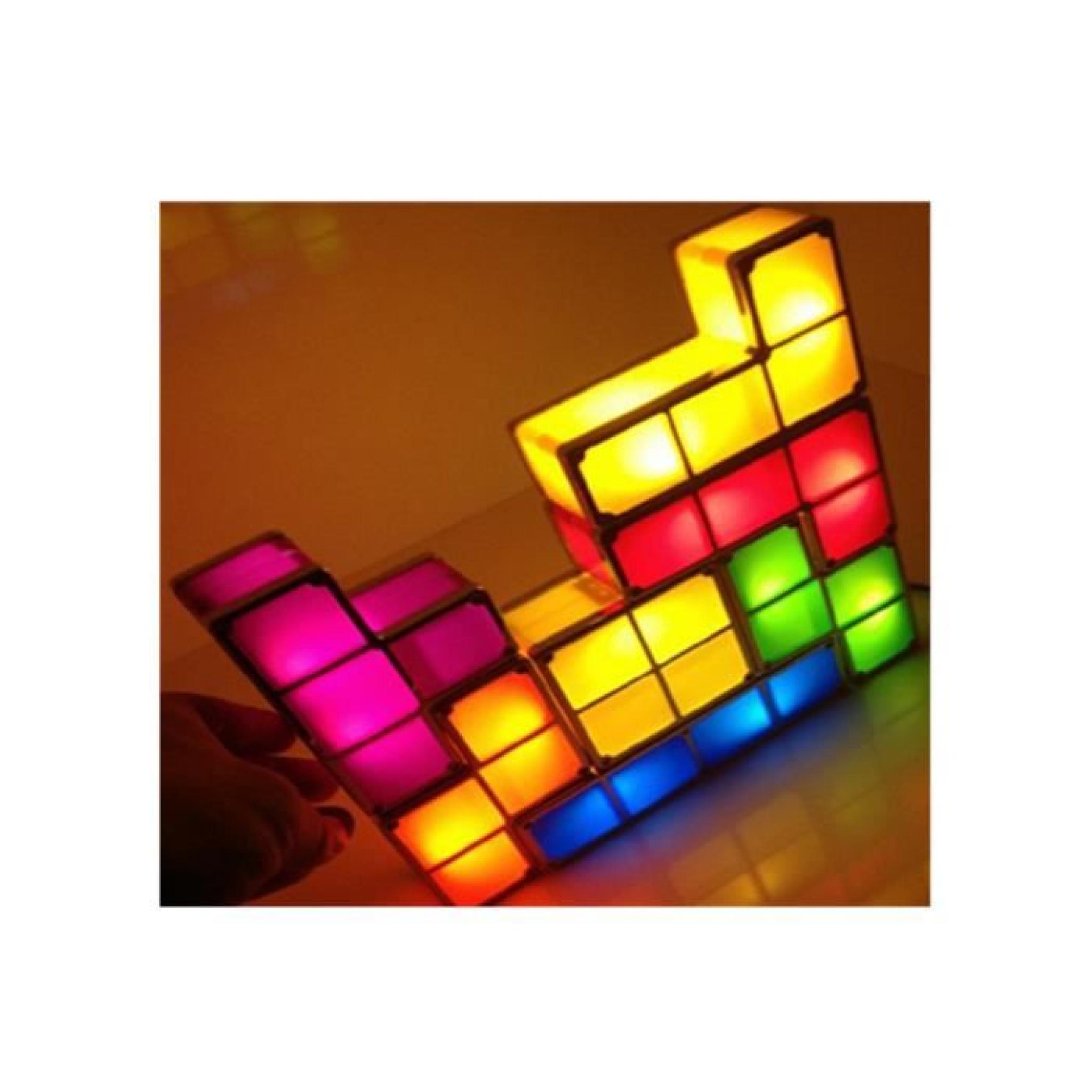Constructible Retro Game style Tetris empilable bricolage LED Lampe de bureau lumière coloré  pas cher