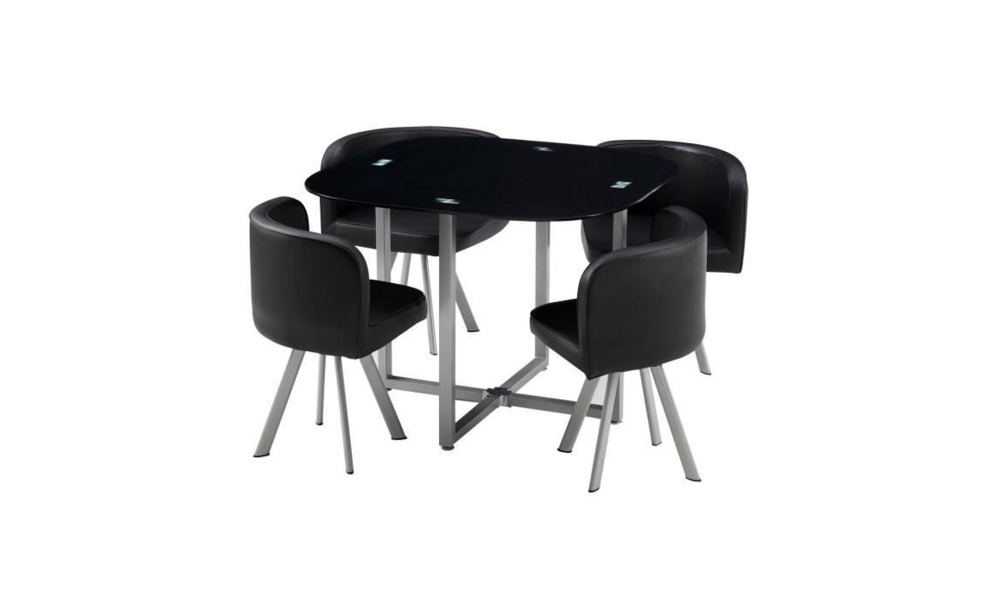 cosmic ensemble table à manger de 2 à 4 personnes + 4 chaises contemporain en métal laqué et plateau en verre   l 100 x l 100 cm