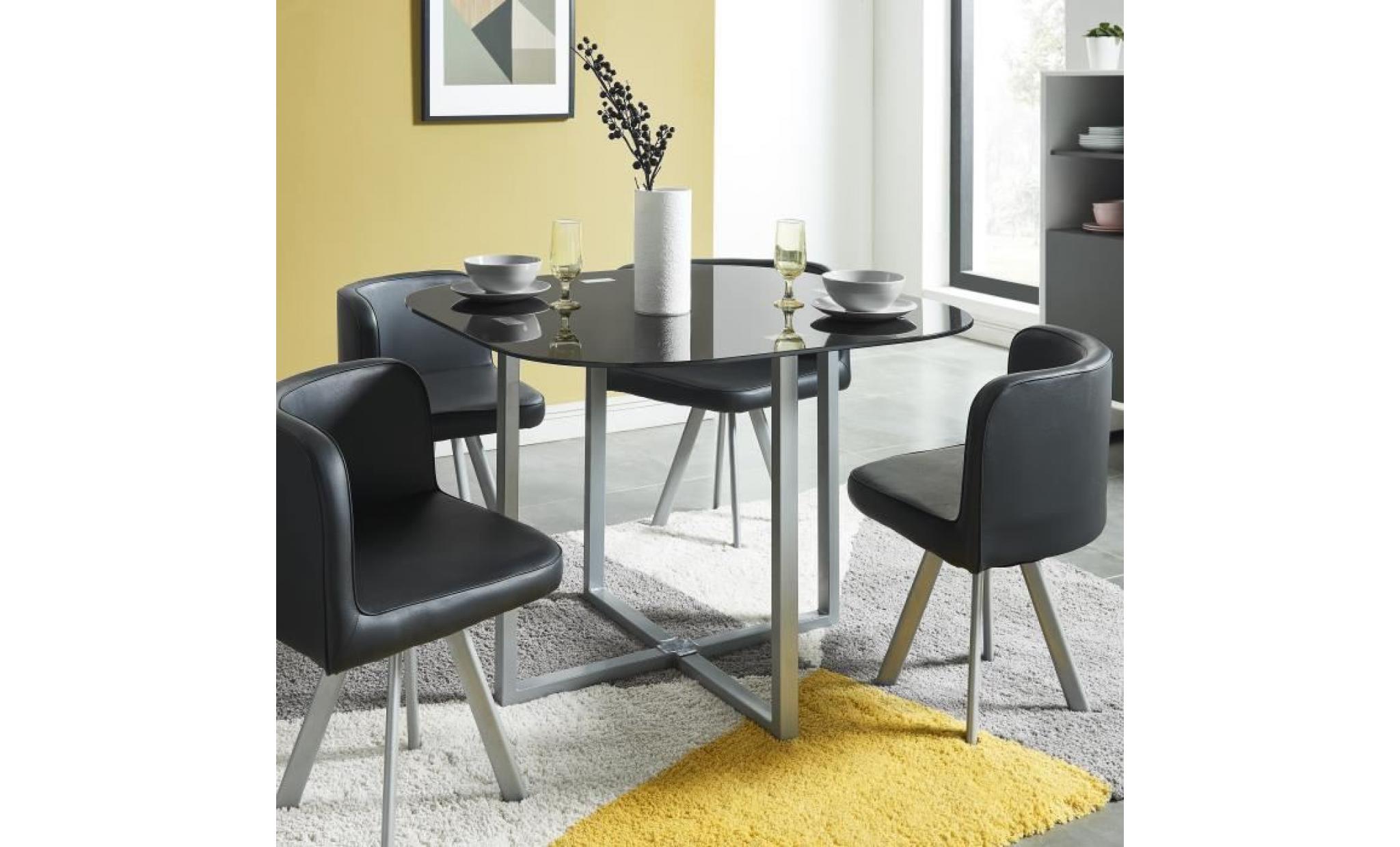 cosmic ensemble table à manger de 2 à 4 personnes + 4 chaises contemporain en métal laqué et plateau en verre   l 100 x l 100 cm pas cher