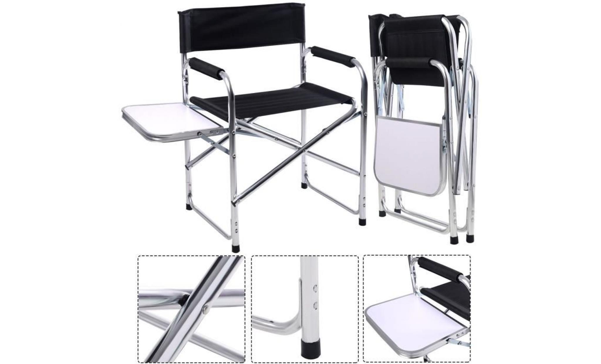 costway chaise de directeur pliable chaise de metteur en scène de camping pêcheur en aluminium avec table pas cher
