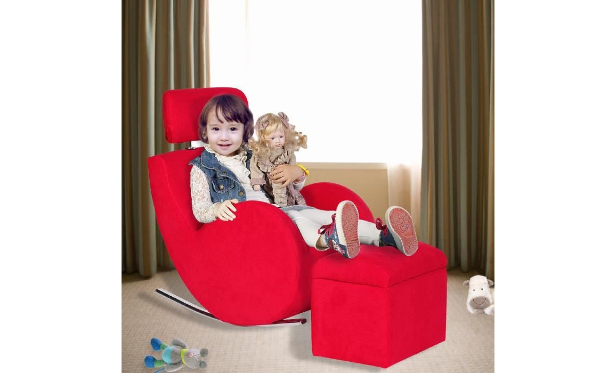 costway fauteuil à bascule enfant canapé sofa avec repose pied de rangement 45 x 60 x 68 cm rouge