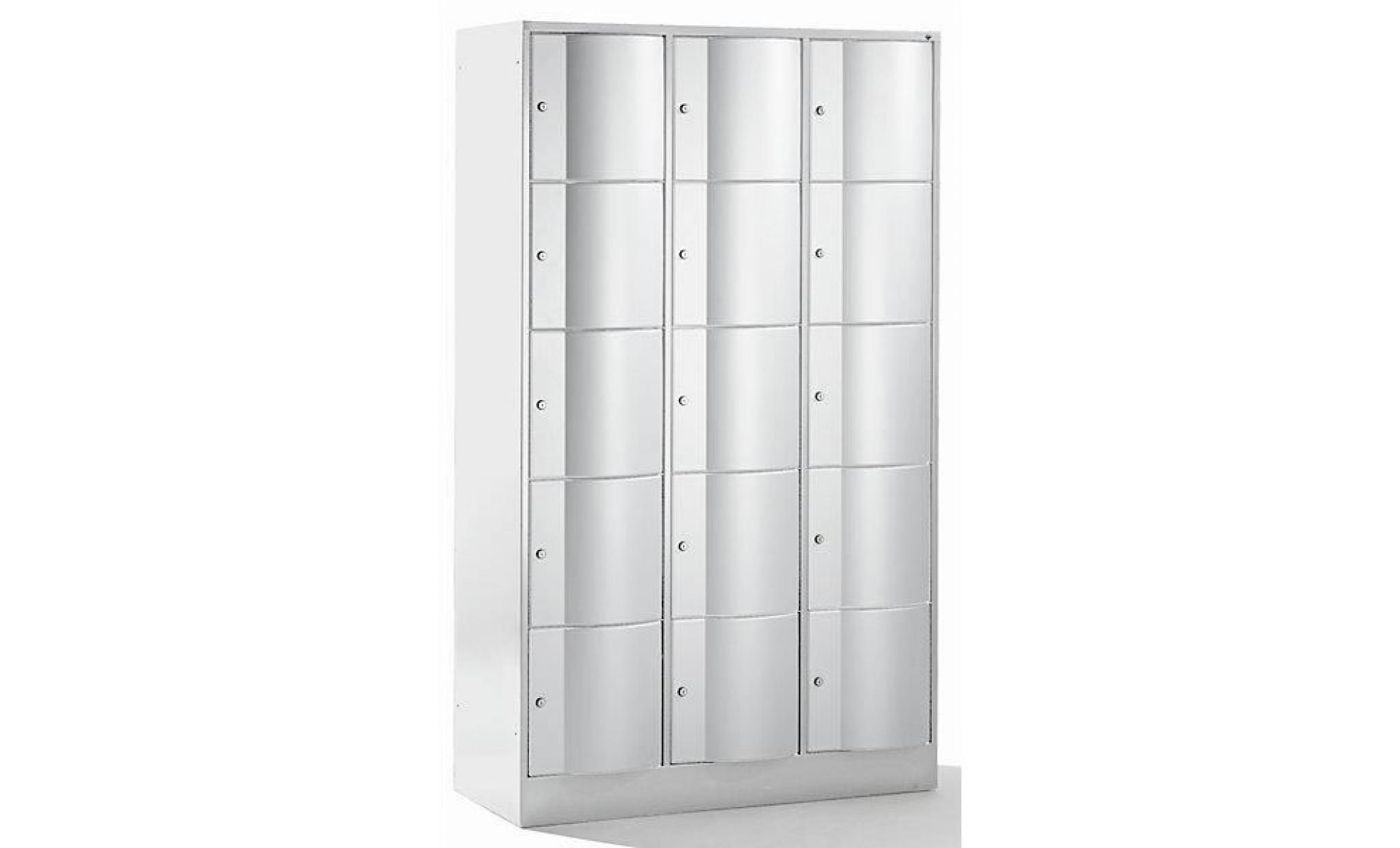 cp armoire à casiers verrouillables   h x l x p 1950 x 1150 x 540 mm, 15 casiers gris clair ral 7035 / gris clair ral 7035   armoire