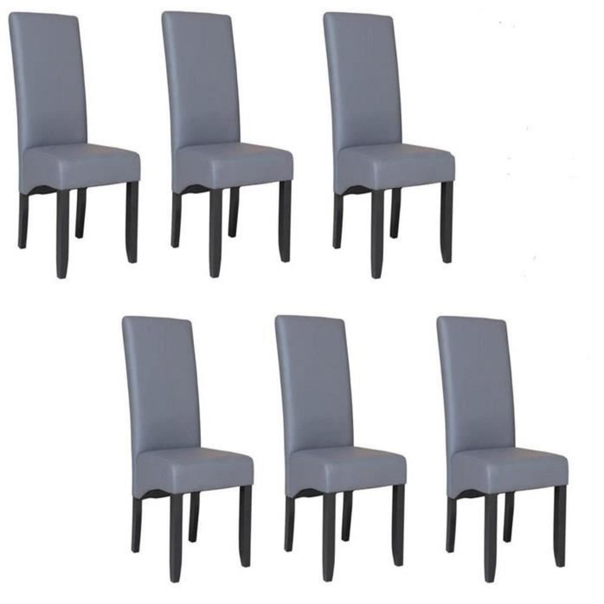 CUBA Lot de 6 chaises de salle à manger en simili gris