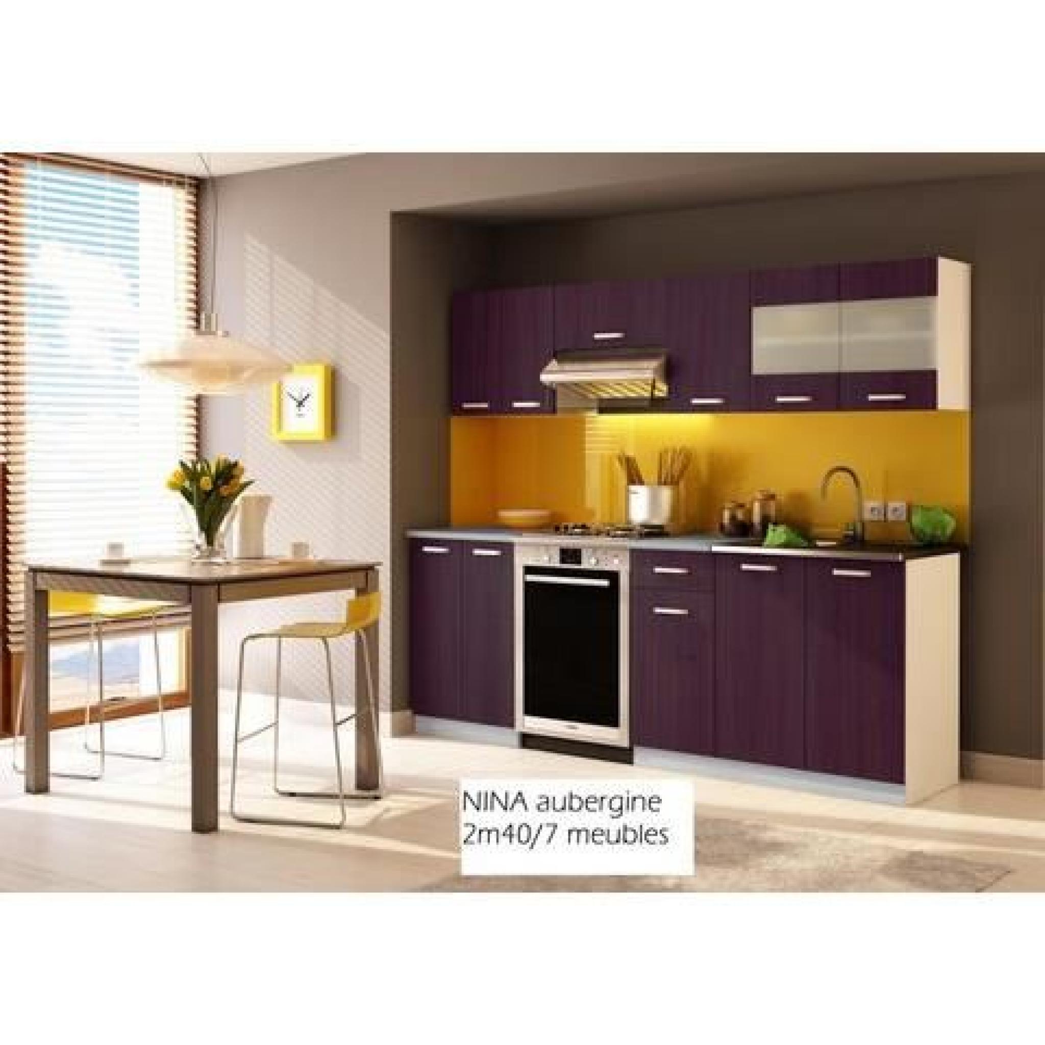 Cuisine complète NINA aubergine/2m40/7 meubles pas cher