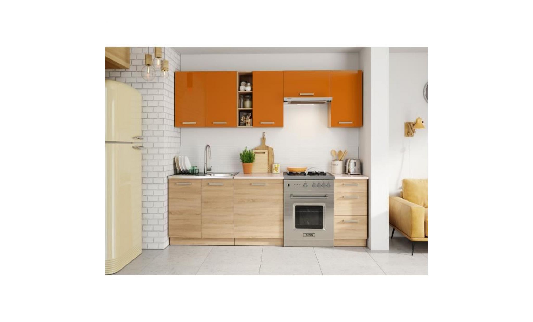 cuisine lena 2m40   7 meubles   orange beige