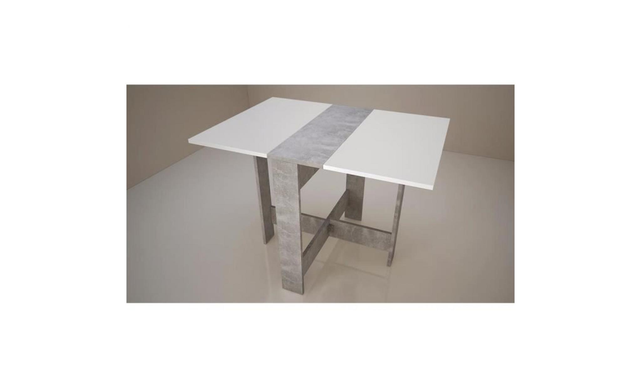 curry table à manger pliante de 4 à 6 personnes style contemporain blanc mat et décor béton   l 103 x l 76 cm