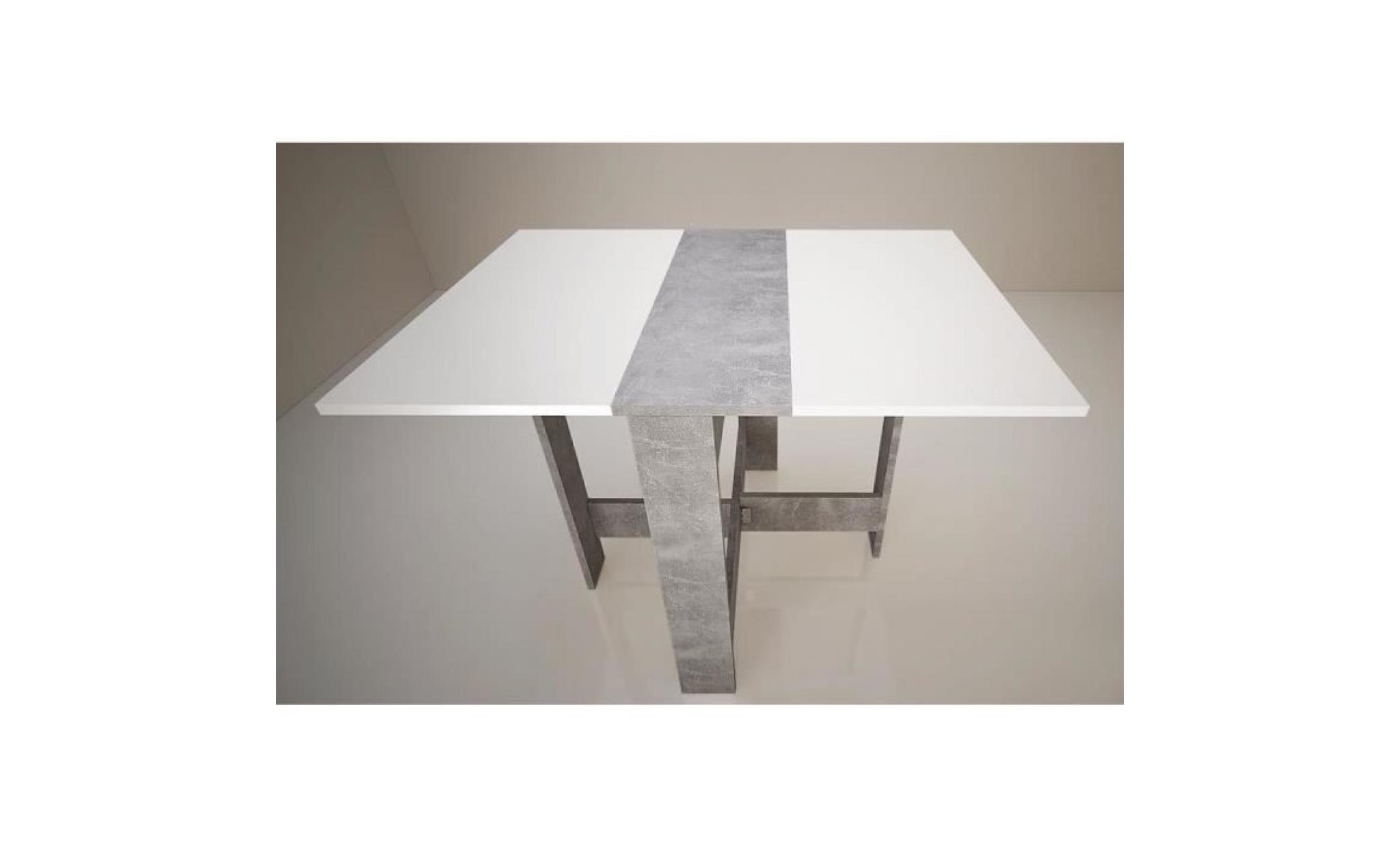curry table à manger pliante de 4 à 6 personnes style contemporain blanc mat et décor béton   l 103 x l 76 cm pas cher